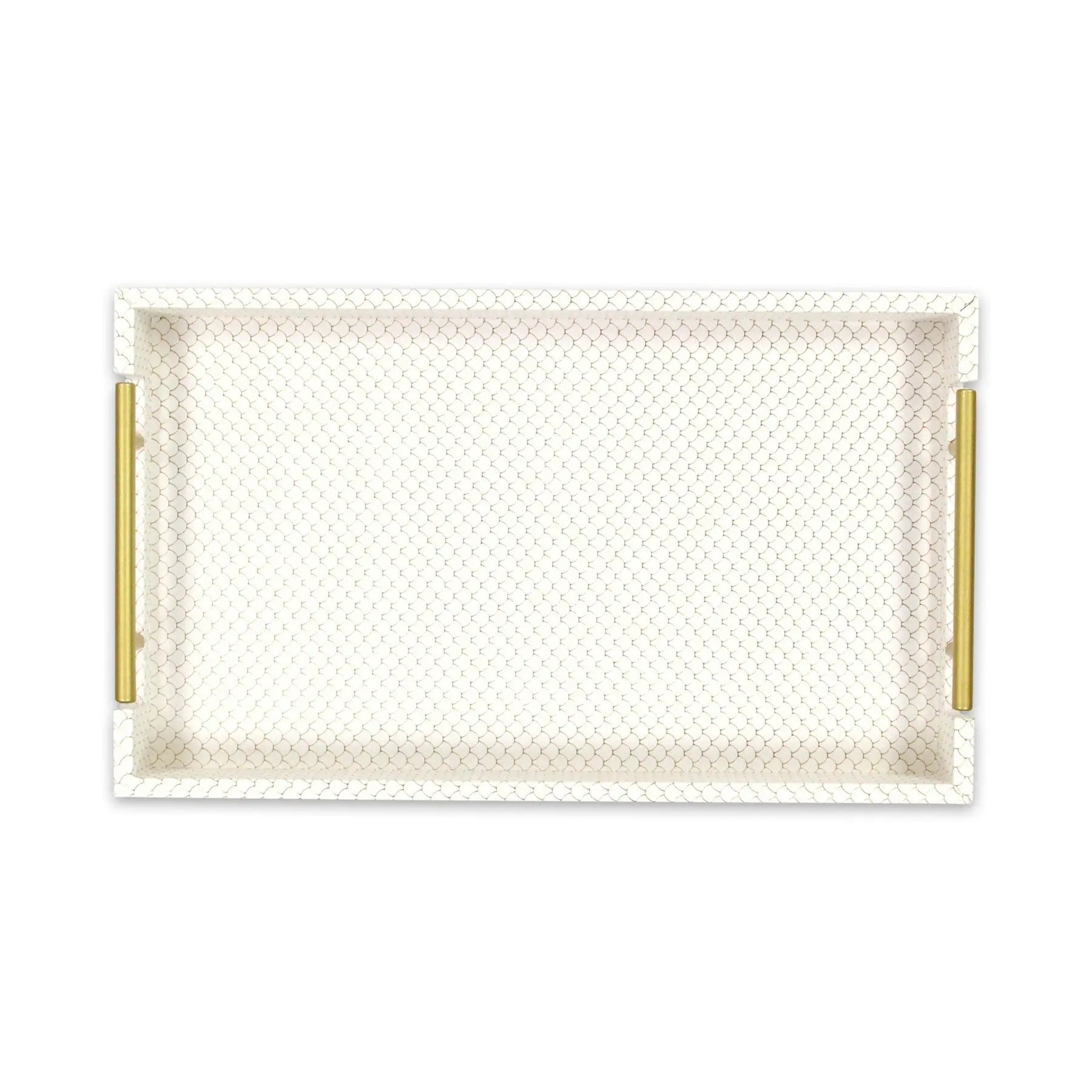 16" Ivory And Gold Geometric Print Handmade Serving Tray With Handles Homeroots Kitchen & Dining