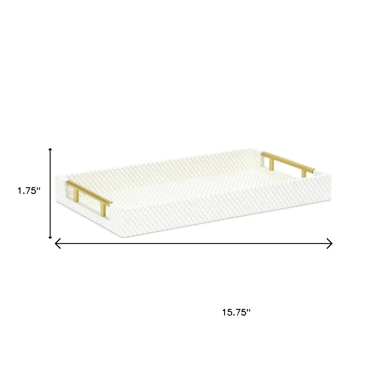16" Ivory And Gold Geometric Print Handmade Serving Tray With Handles Homeroots Kitchen & Dining