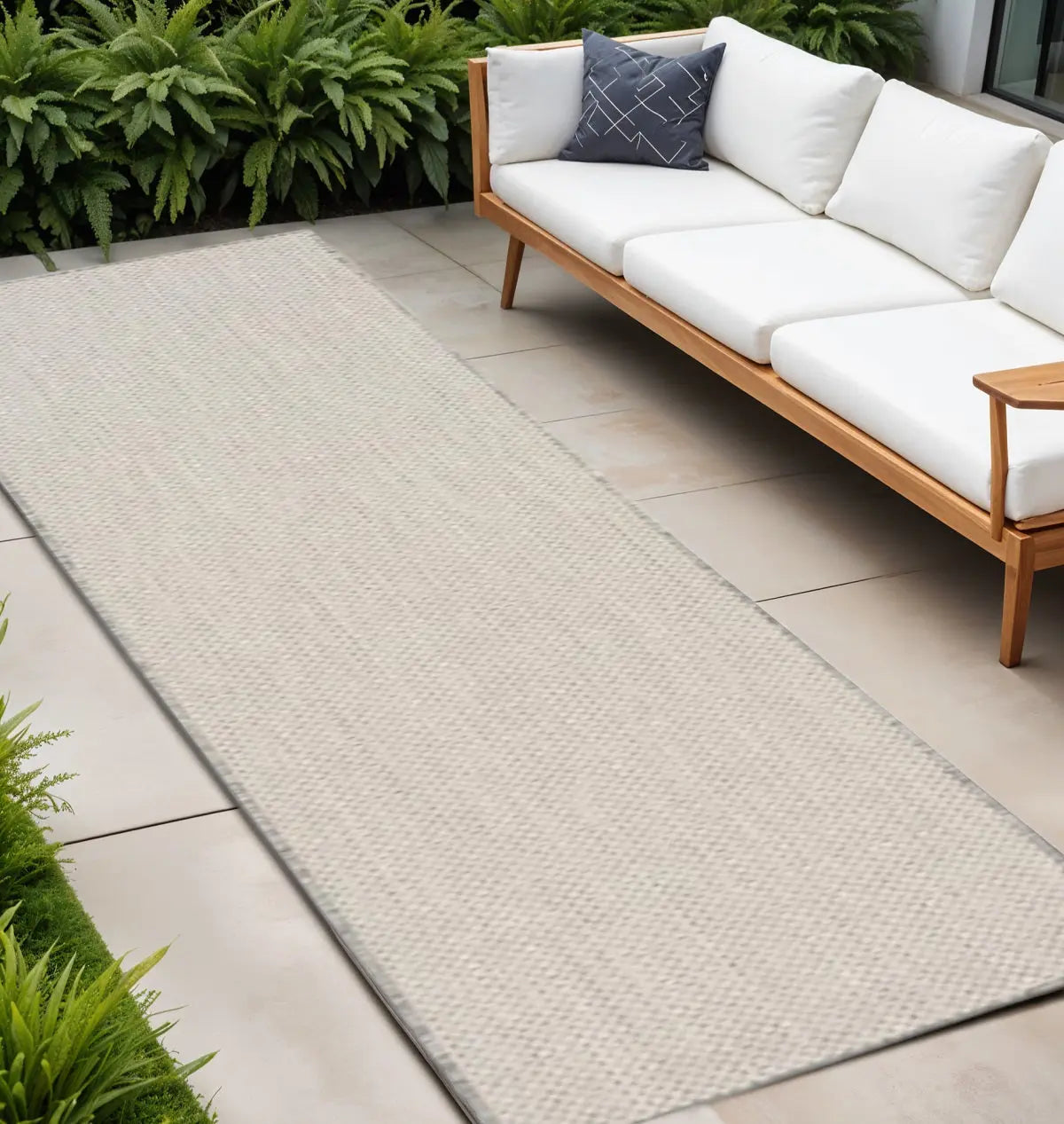 16' Ivory And Silver Geometric Indoor Outdoor Runner Rug Homeroots Outdoor