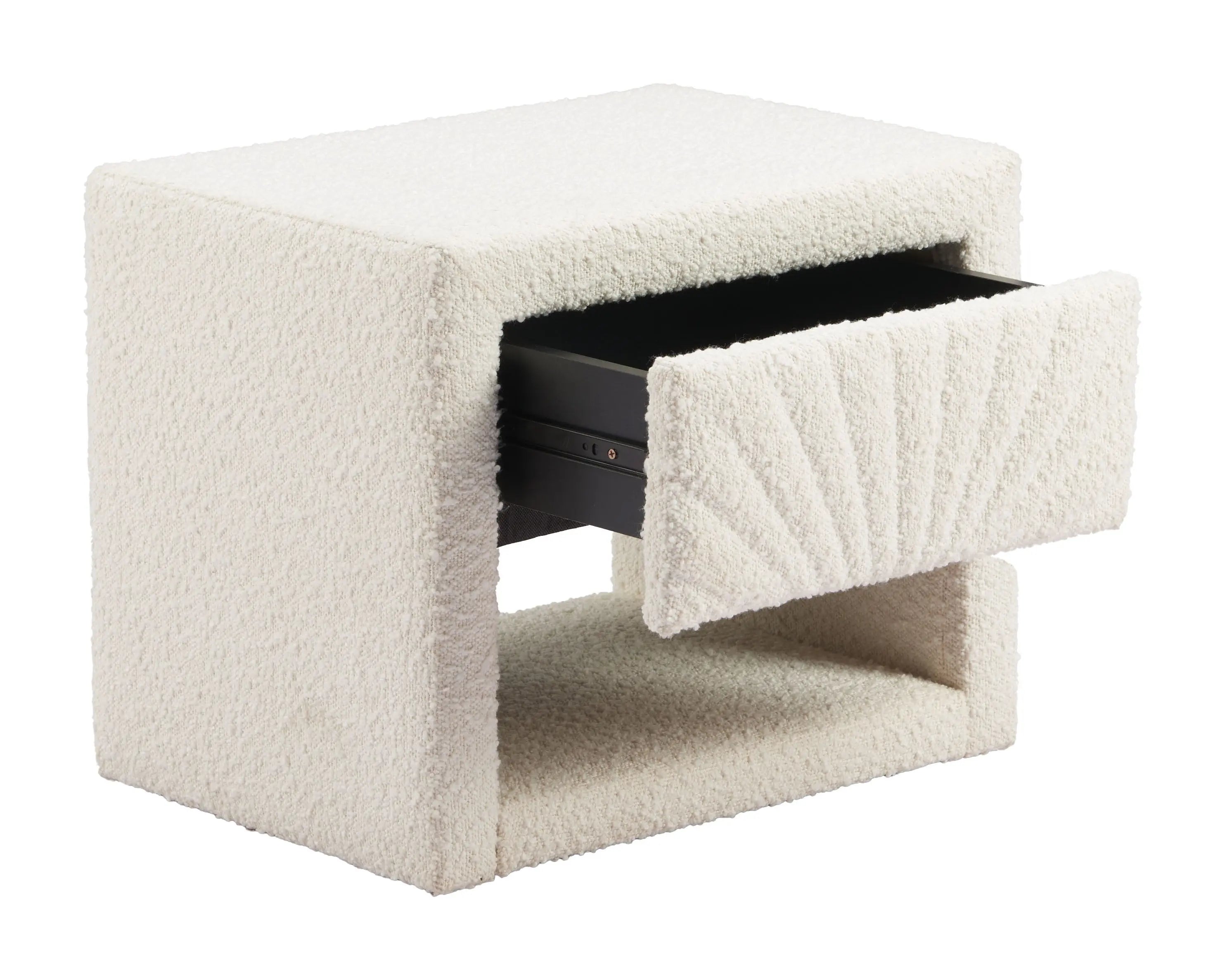 16" Ivory Wood Woven Texture One Drawer Nightstand Homeroots