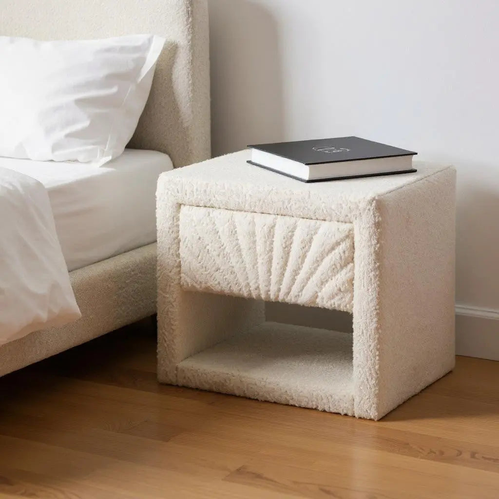 16" Ivory Wood Woven Texture One Drawer Nightstand Homeroots