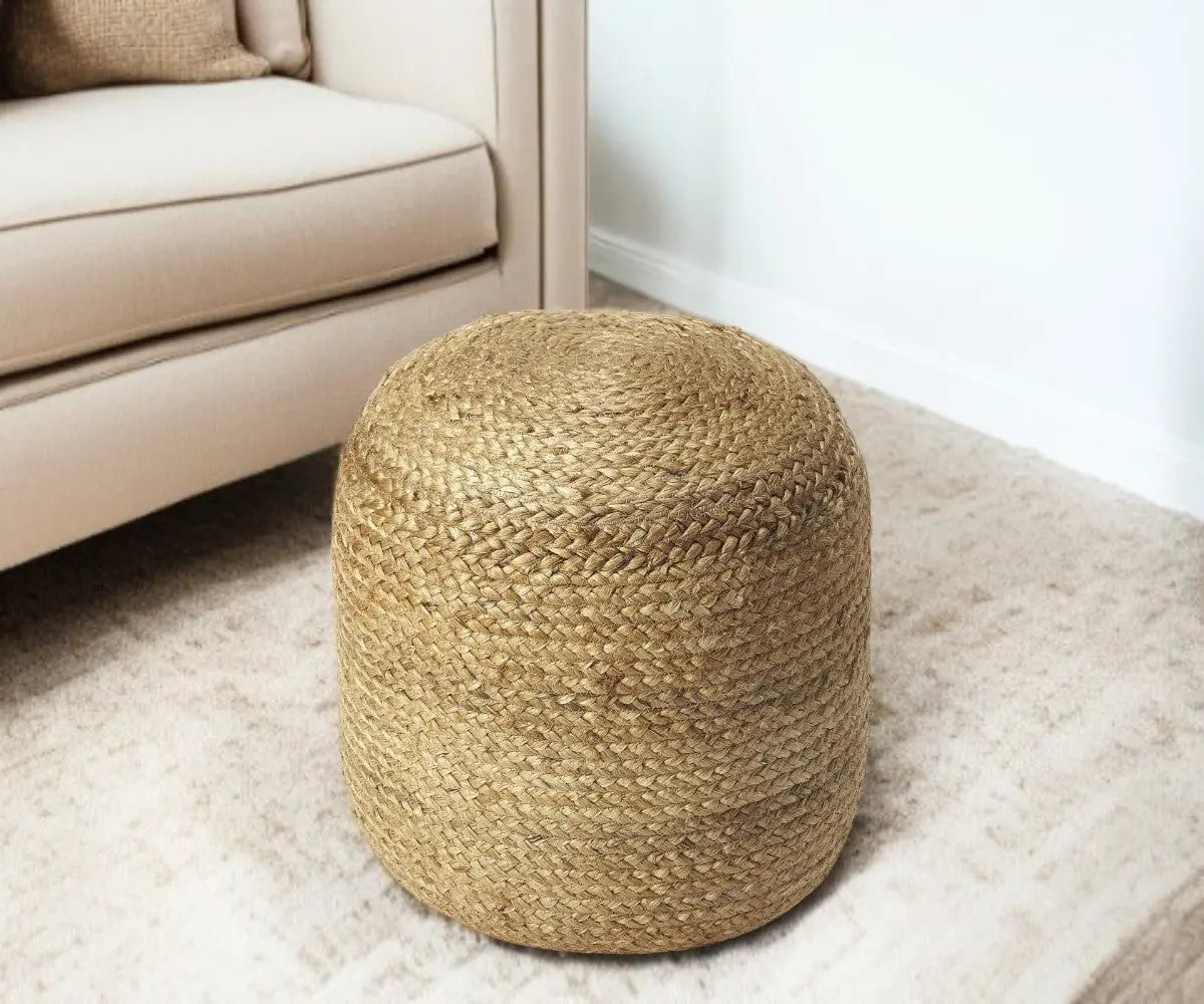 16" Jute Round Pouf Ottoman Homeroots Living Room