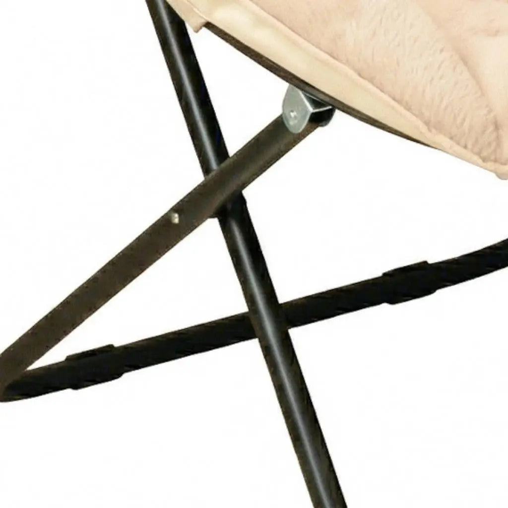 16" Peach Tufted Faux Fur and Metal Folding Lounge Chair Homeroots Living Room