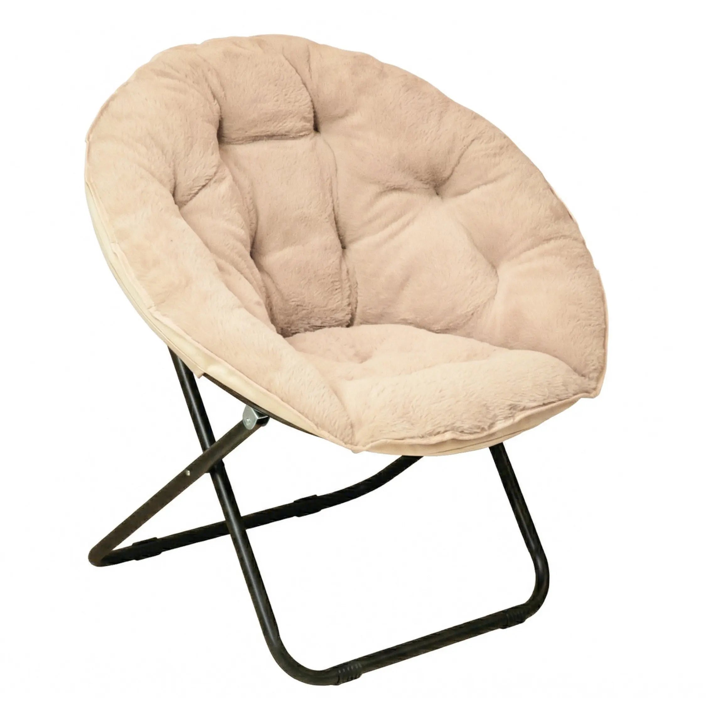 16" Peach Tufted Faux Fur and Metal Folding Lounge Chair Homeroots Living Room