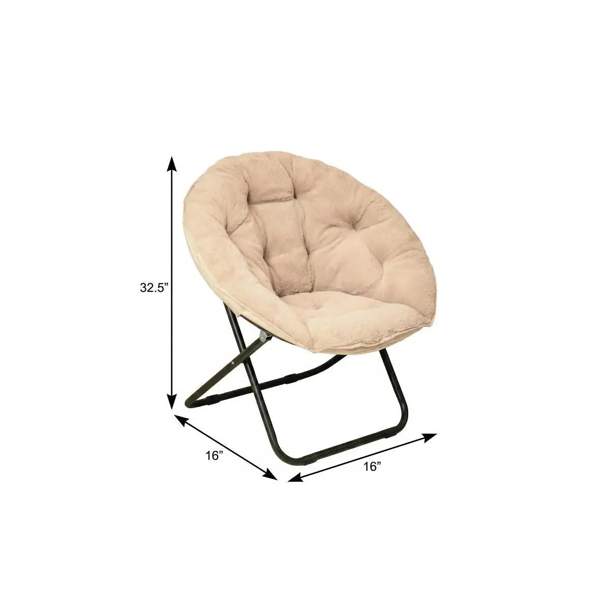 16" Peach Tufted Faux Fur and Metal Folding Lounge Chair Homeroots Living Room