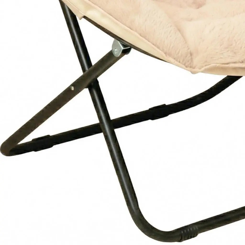 16" Peach Tufted Faux Fur and Metal Folding Lounge Chair Homeroots Living Room
