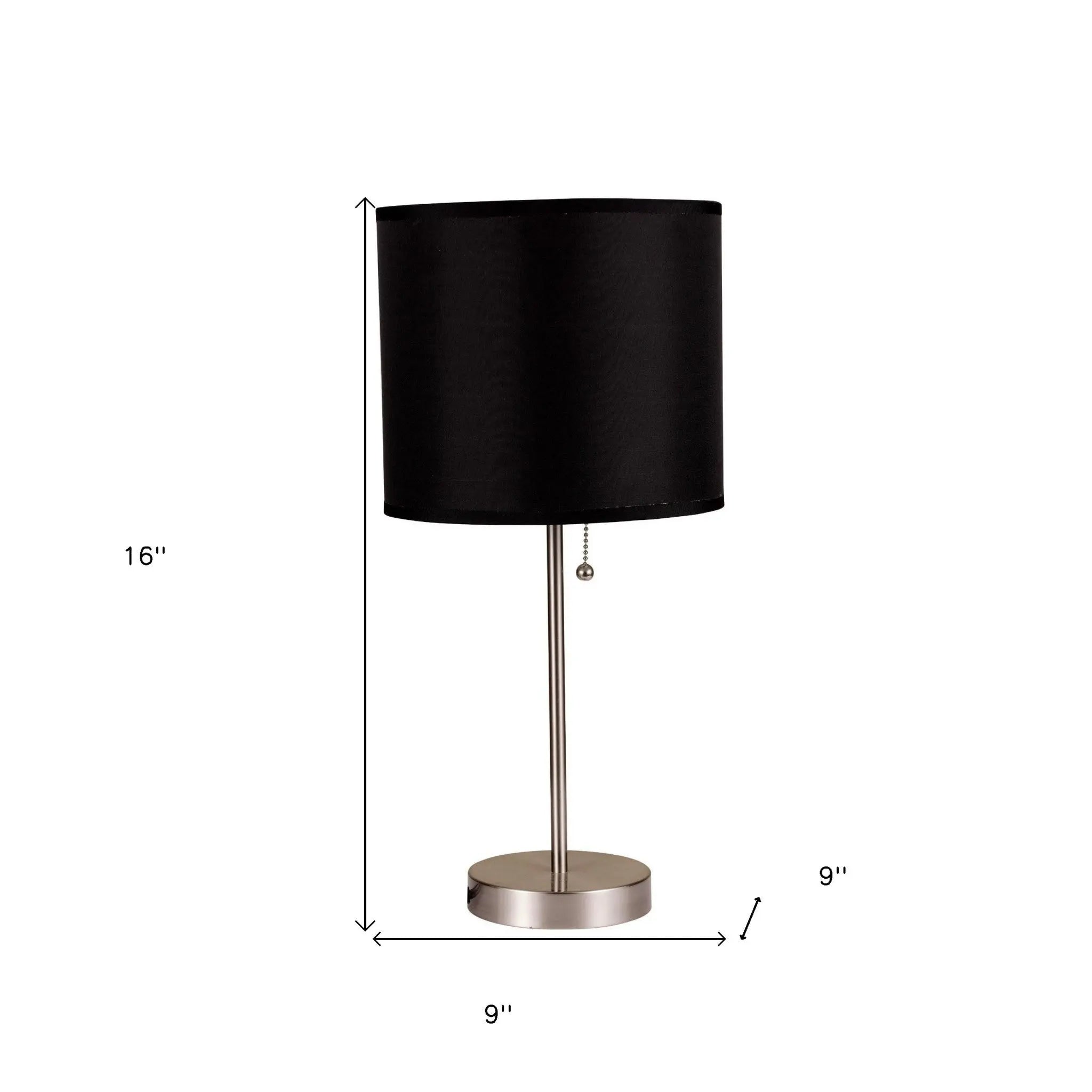16" Silver Metal Candlestick Table Lamp With Black Classic Drum Shade Homeroots Lighting