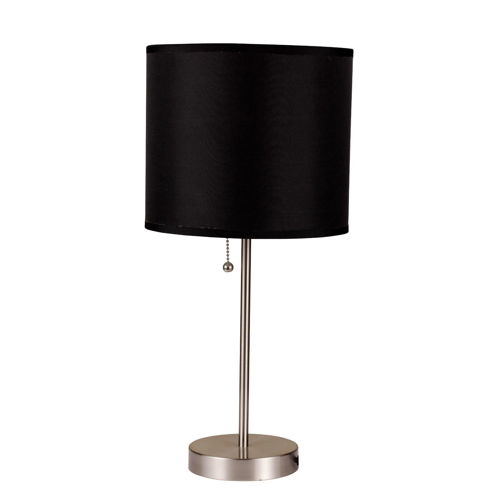 16" Silver Metal Candlestick Table Lamp With Black Classic Drum Shade Homeroots Lighting