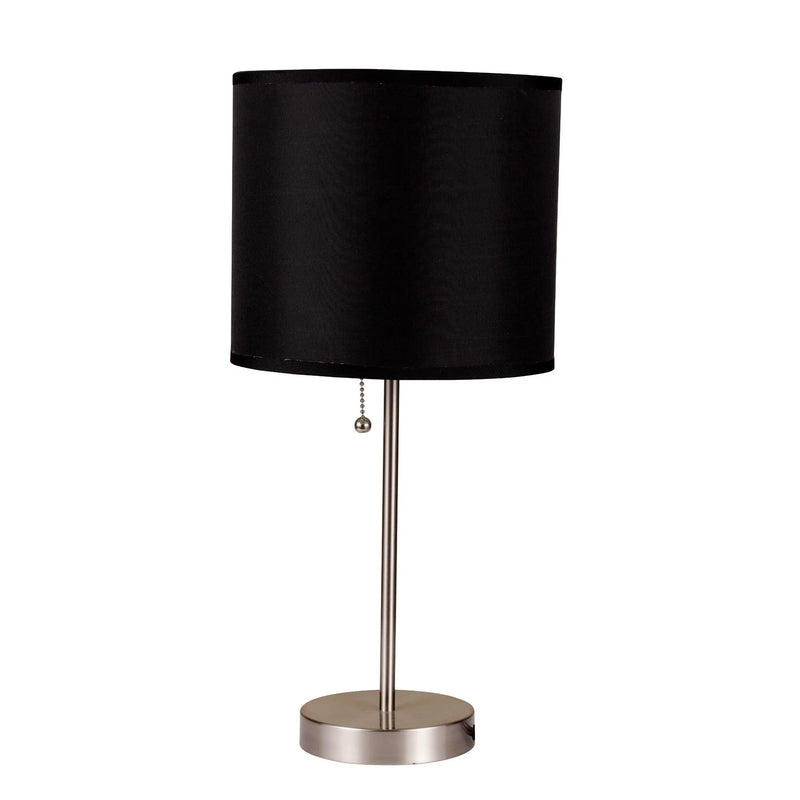 16" Silver Metal Candlestick Table Lamp With Black Classic Drum Shade Homeroots Lighting