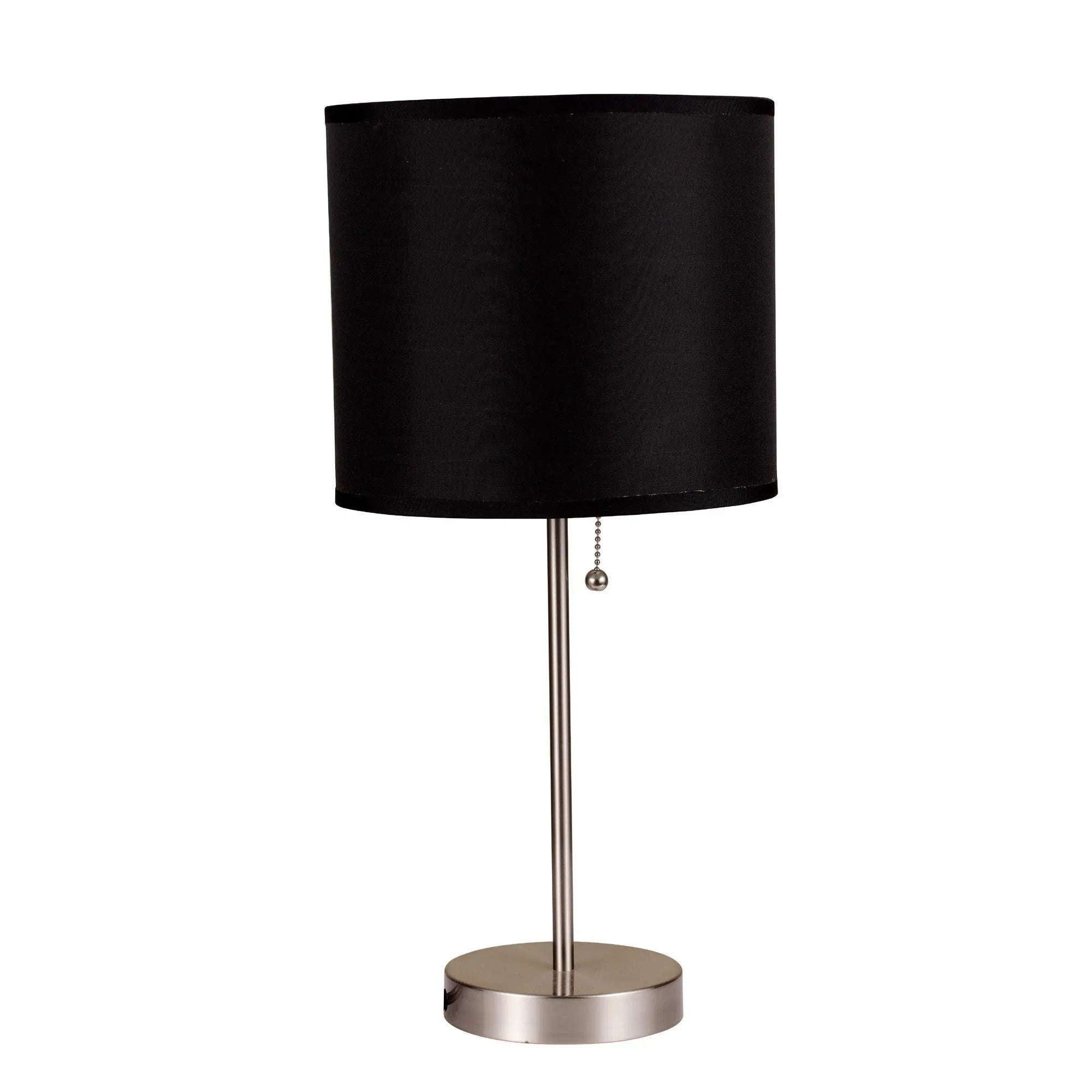16" Silver Metal Candlestick Table Lamp With Black Classic Drum Shade Homeroots Lighting