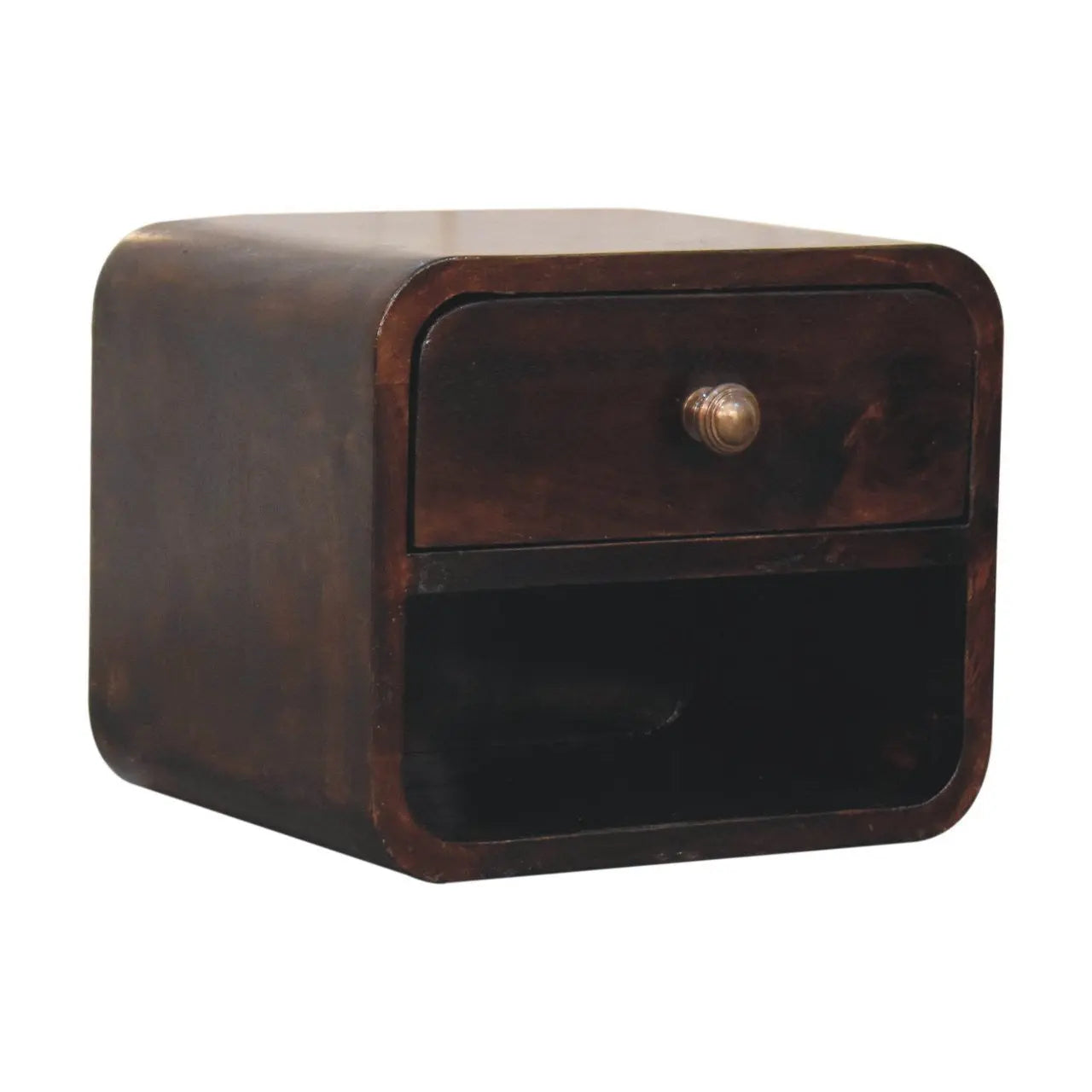 16" Walnut Solid Wood Round One Drawer Floating Nightstand Homeroots Bed & Bath