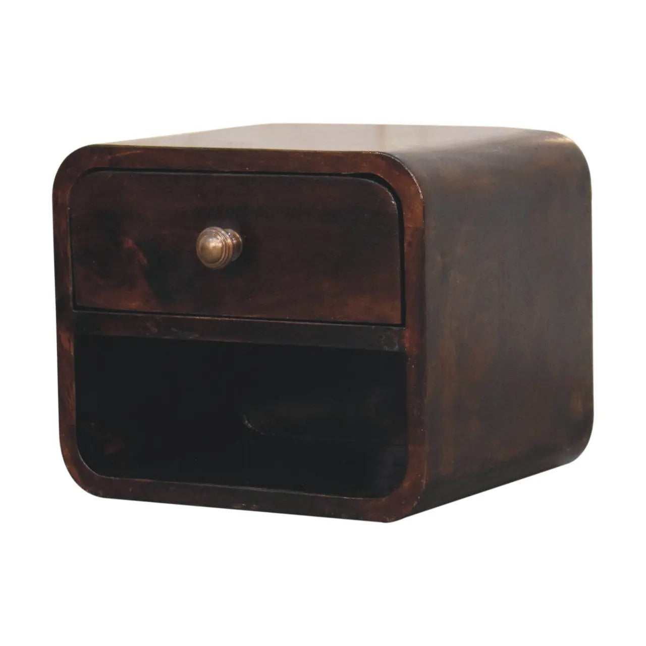 16" Walnut Solid Wood Round One Drawer Floating Nightstand Homeroots Bed & Bath