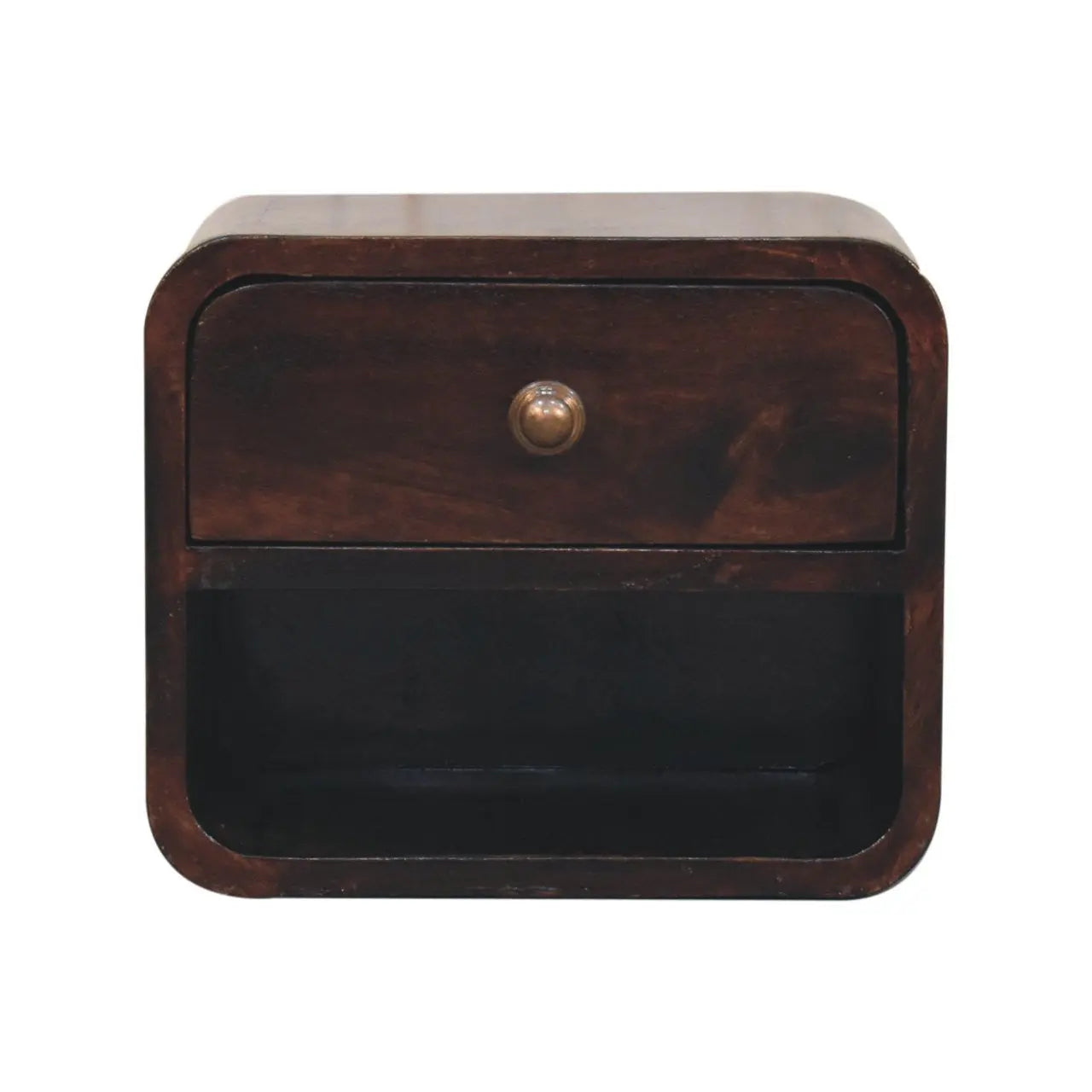 16" Walnut Solid Wood Round One Drawer Floating Nightstand Homeroots Bed & Bath