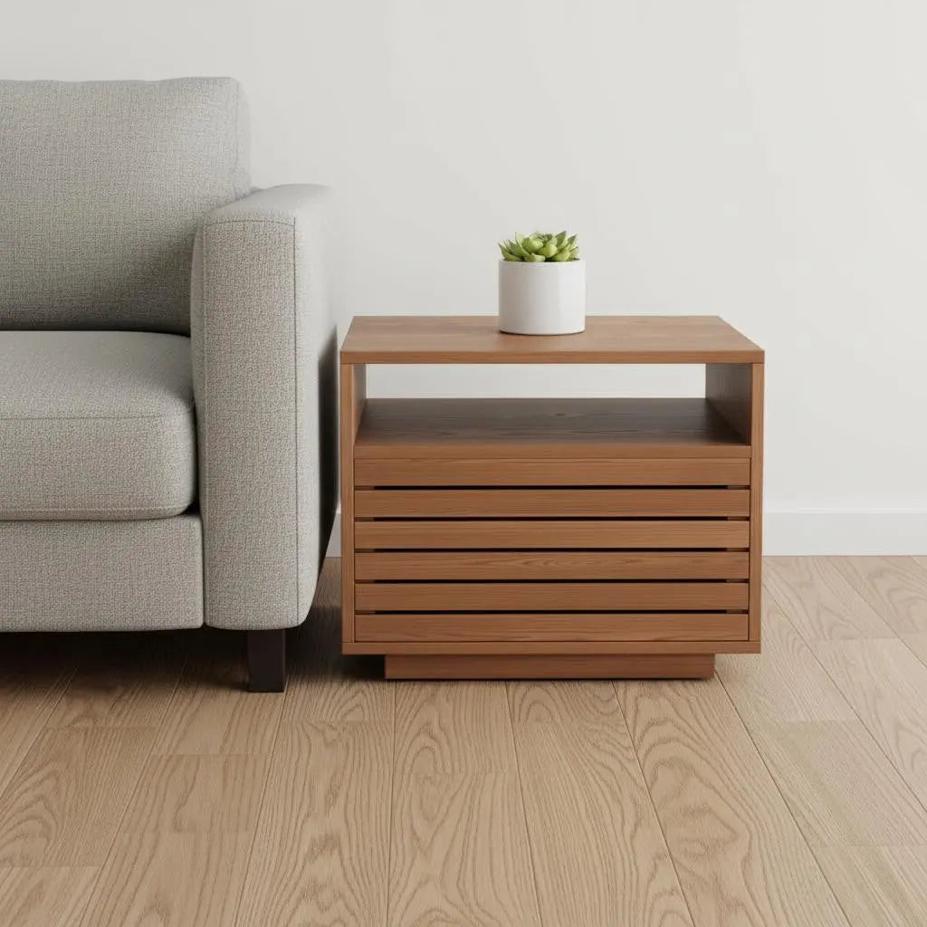 16" Walnut Wood One Drawer Nightstand Homeroots