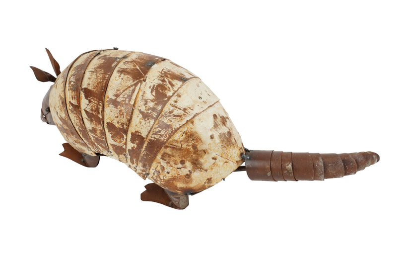 16" White And Brown Metal Armadillo Garden Art Homeroots Outdoor