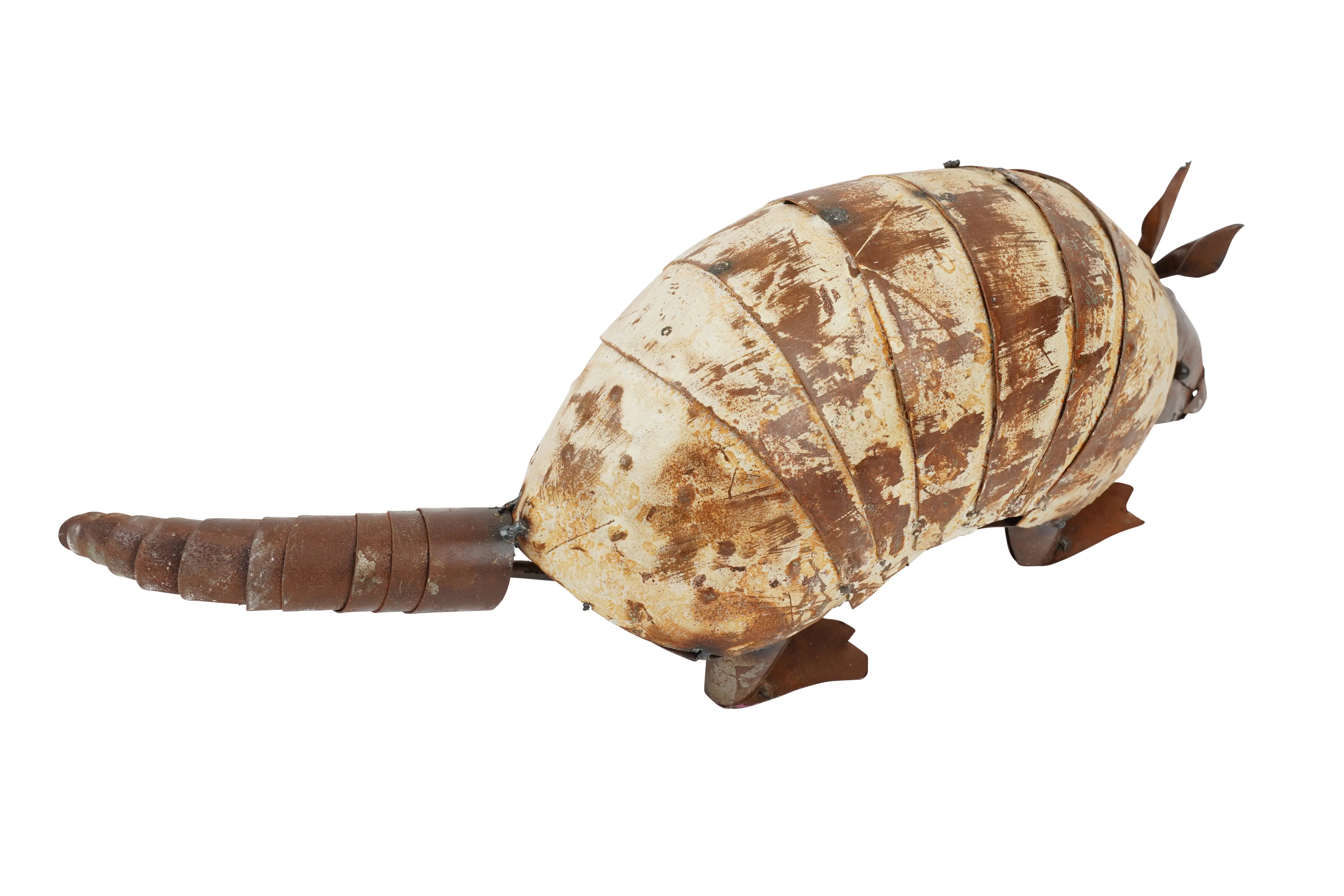 16" White And Brown Metal Armadillo Garden Art Homeroots Outdoor