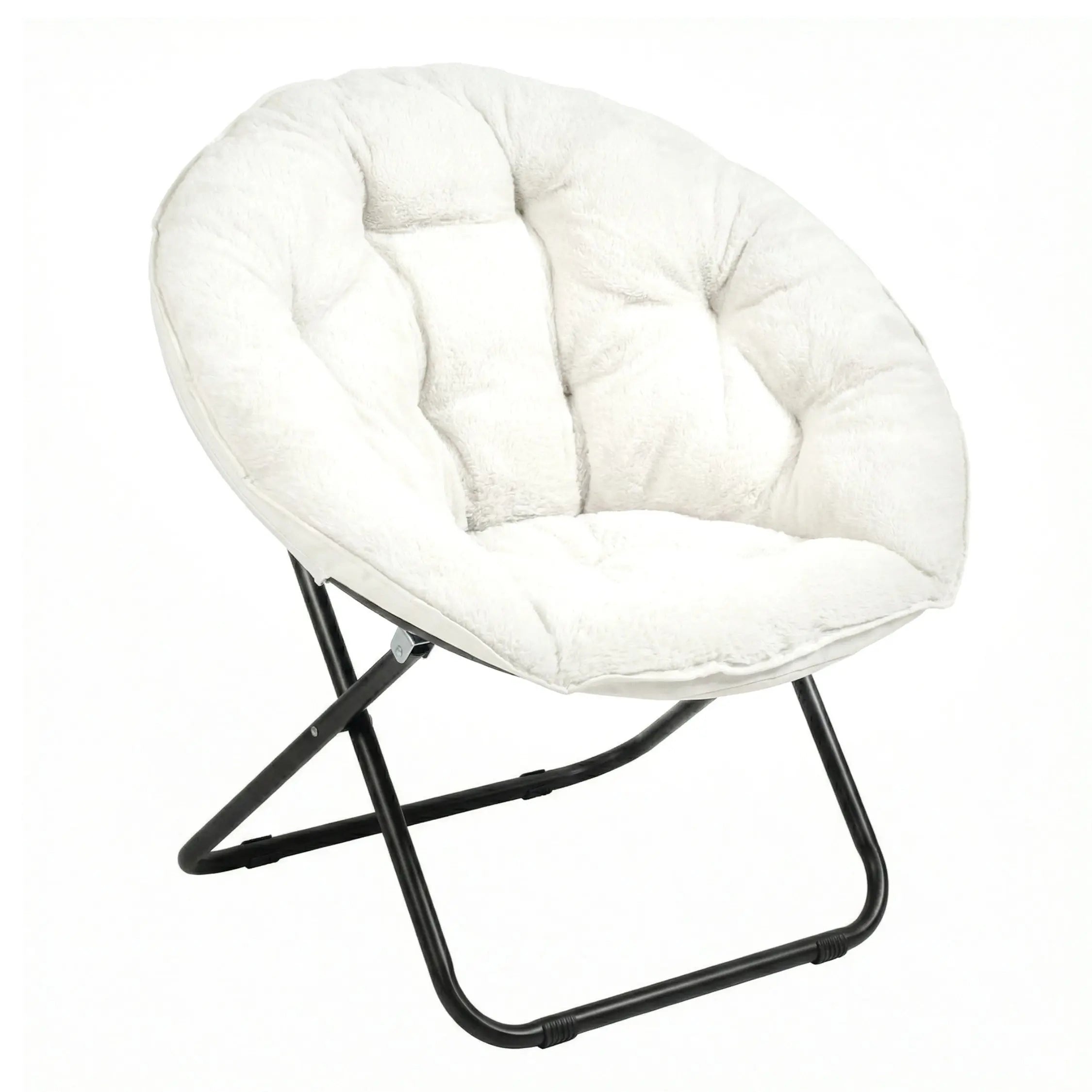 16" White Tufted Faux Fur and Metal Folding Lounge Chair Homeroots Living Room