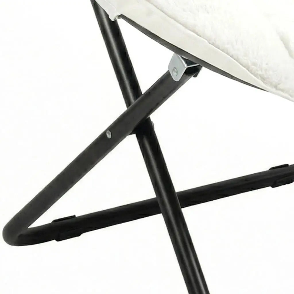 16" White Tufted Faux Fur and Metal Folding Lounge Chair Homeroots Living Room