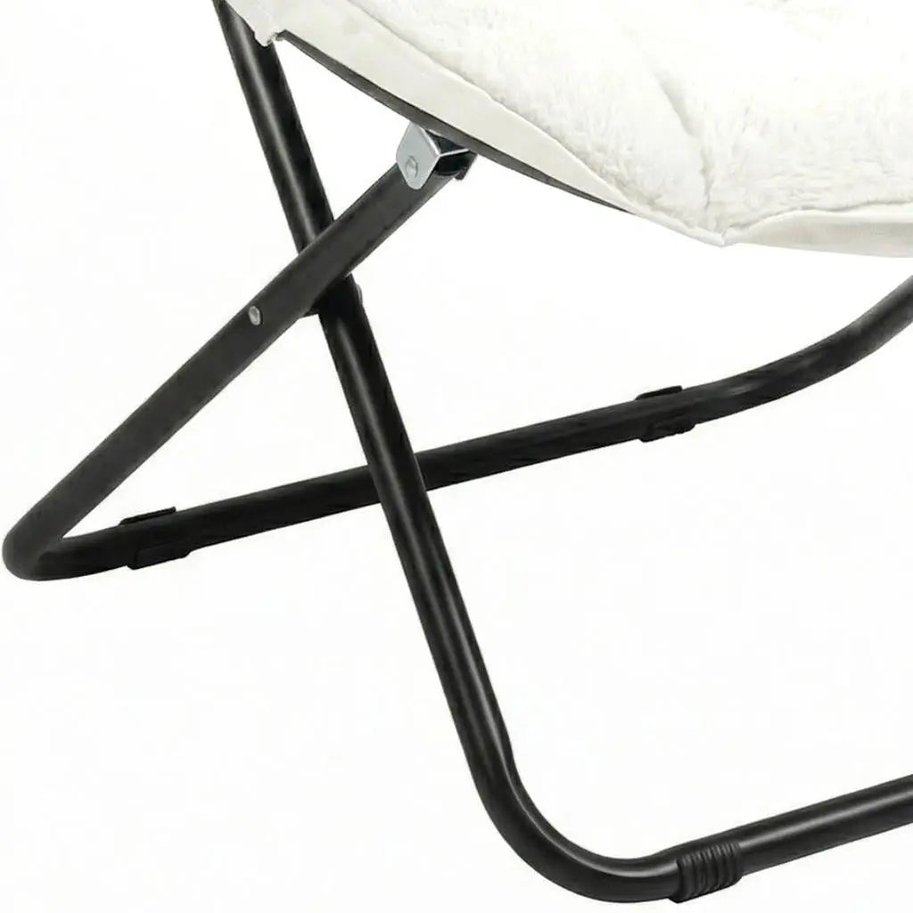 16" White Tufted Faux Fur and Metal Folding Lounge Chair Homeroots Living Room