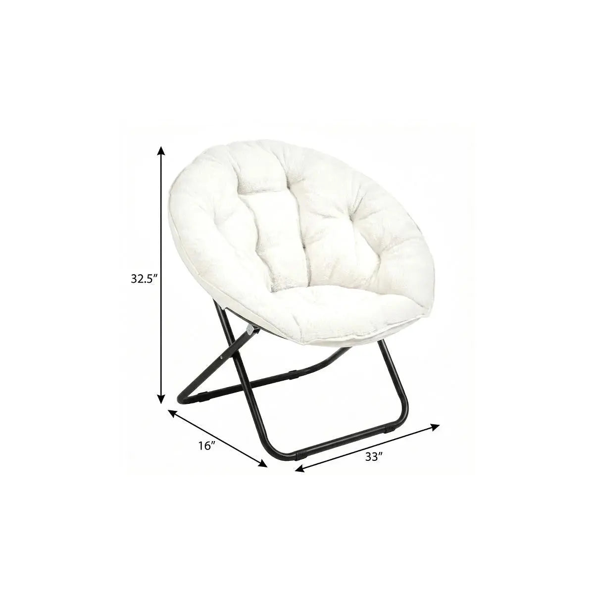 16" White Tufted Faux Fur and Metal Folding Lounge Chair Homeroots Living Room