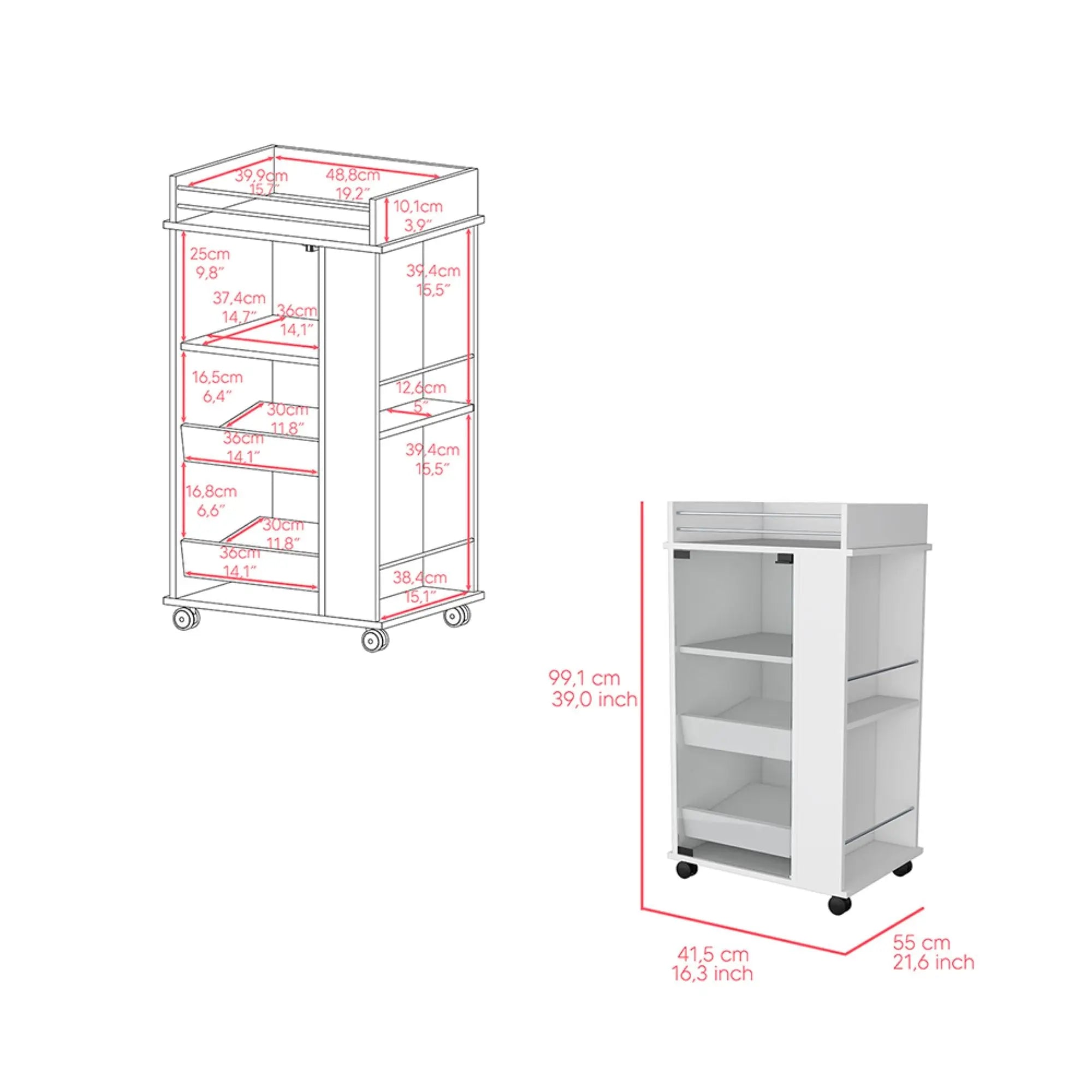 16" White Wood Bar Cart Homeroots Kitchen & Dining