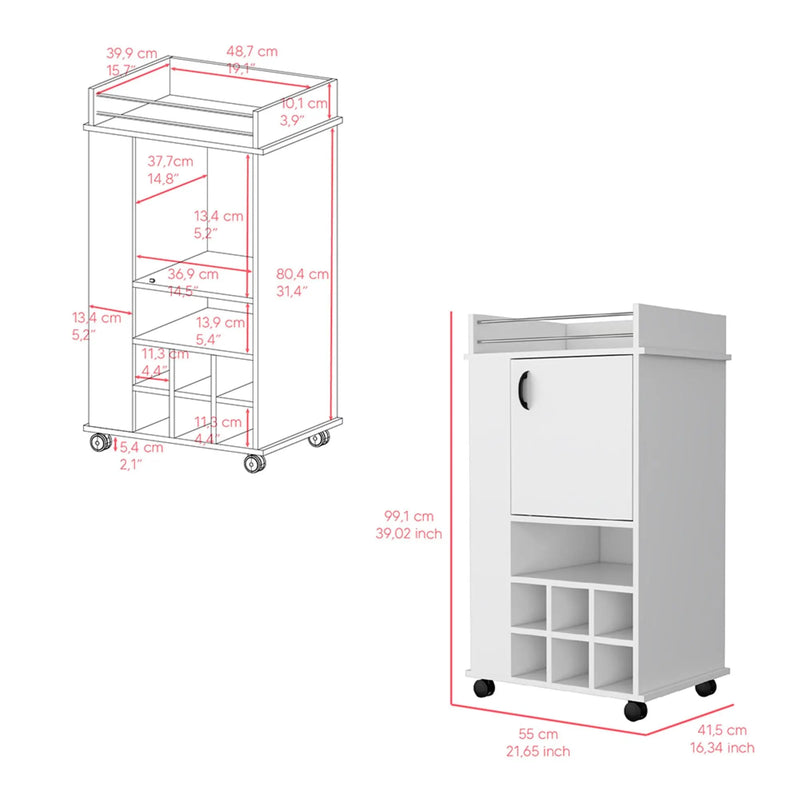 16" White Wood Bar Cart Homeroots Kitchen & Dining
