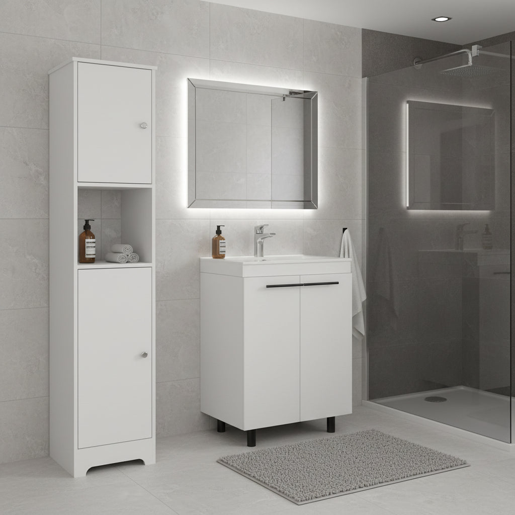 16" White Wood Freestanding Bathroom Vanity With Sink - GreatEagleInc