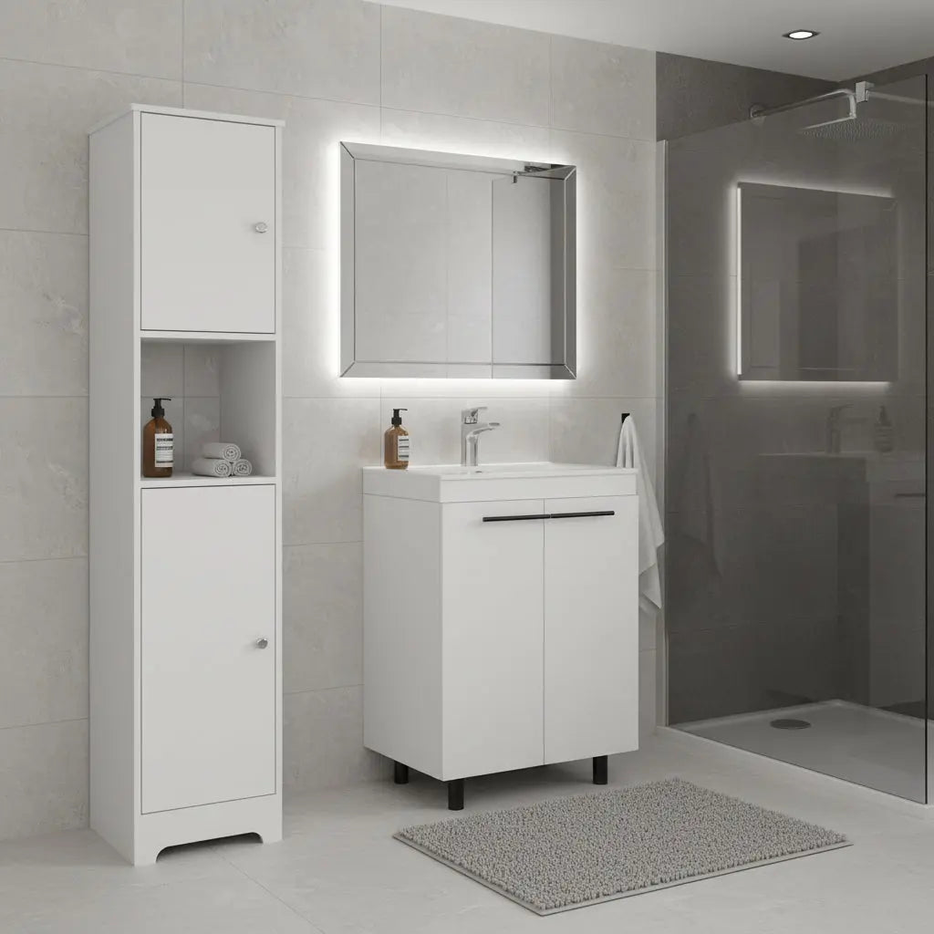 16" White Wood Freestanding Bathroom Vanity With Sink - GreatEagleInc