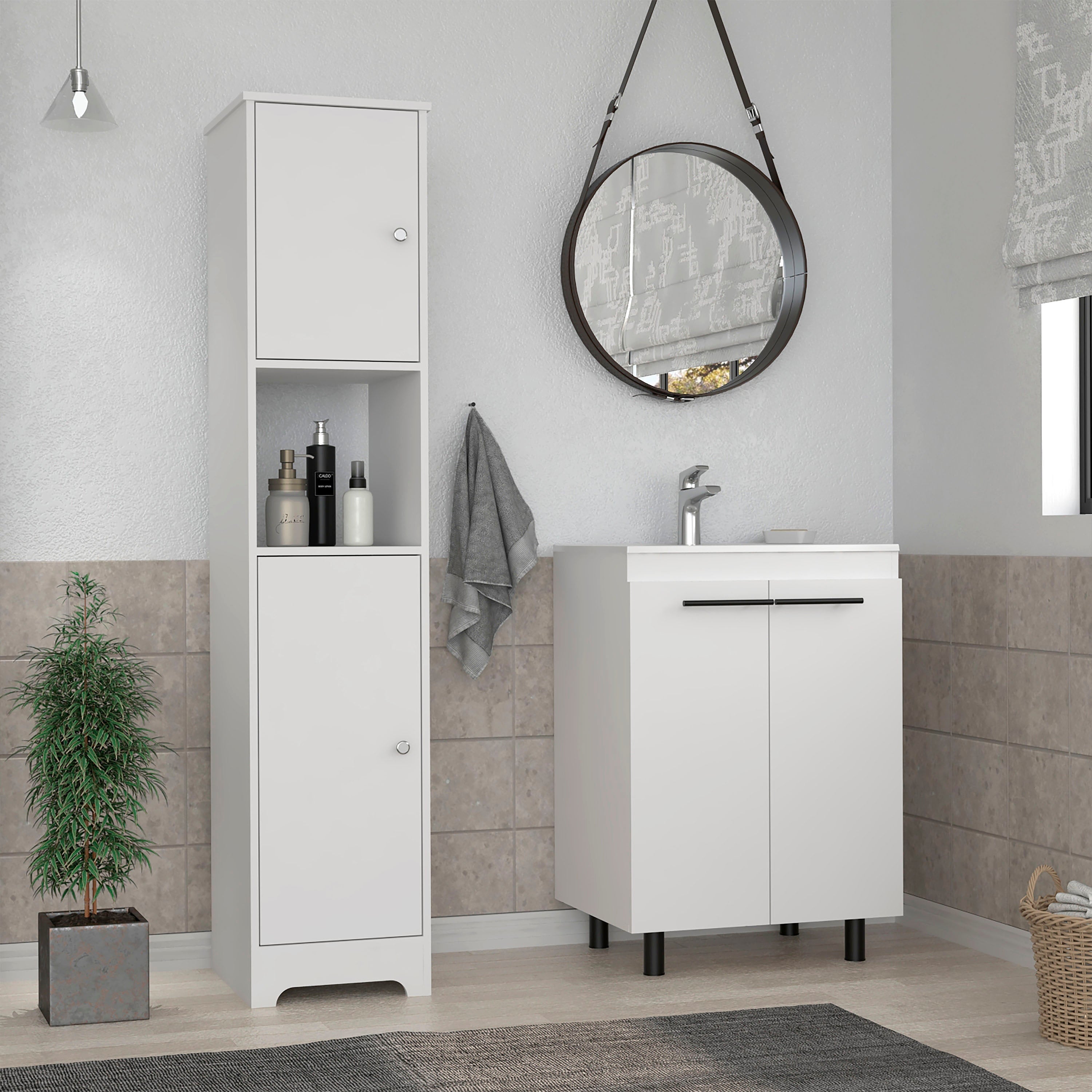 16" White Wood Freestanding Bathroom Vanity With Sink - GreatEagleInc