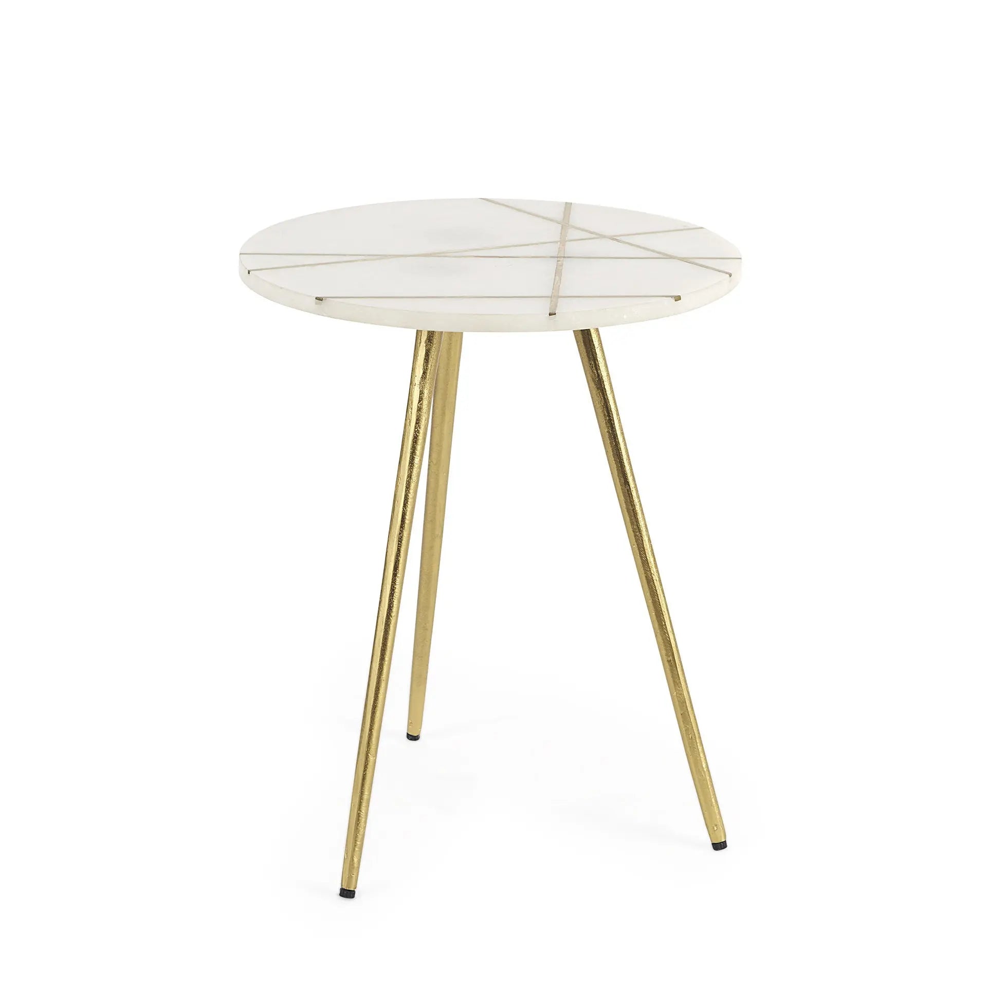 16" White and Gold Stone and Metal Tray Table Homeroots Living Room