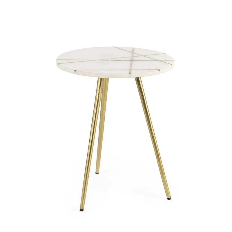 16" White and Gold Stone and Metal Tray Table Homeroots Living Room