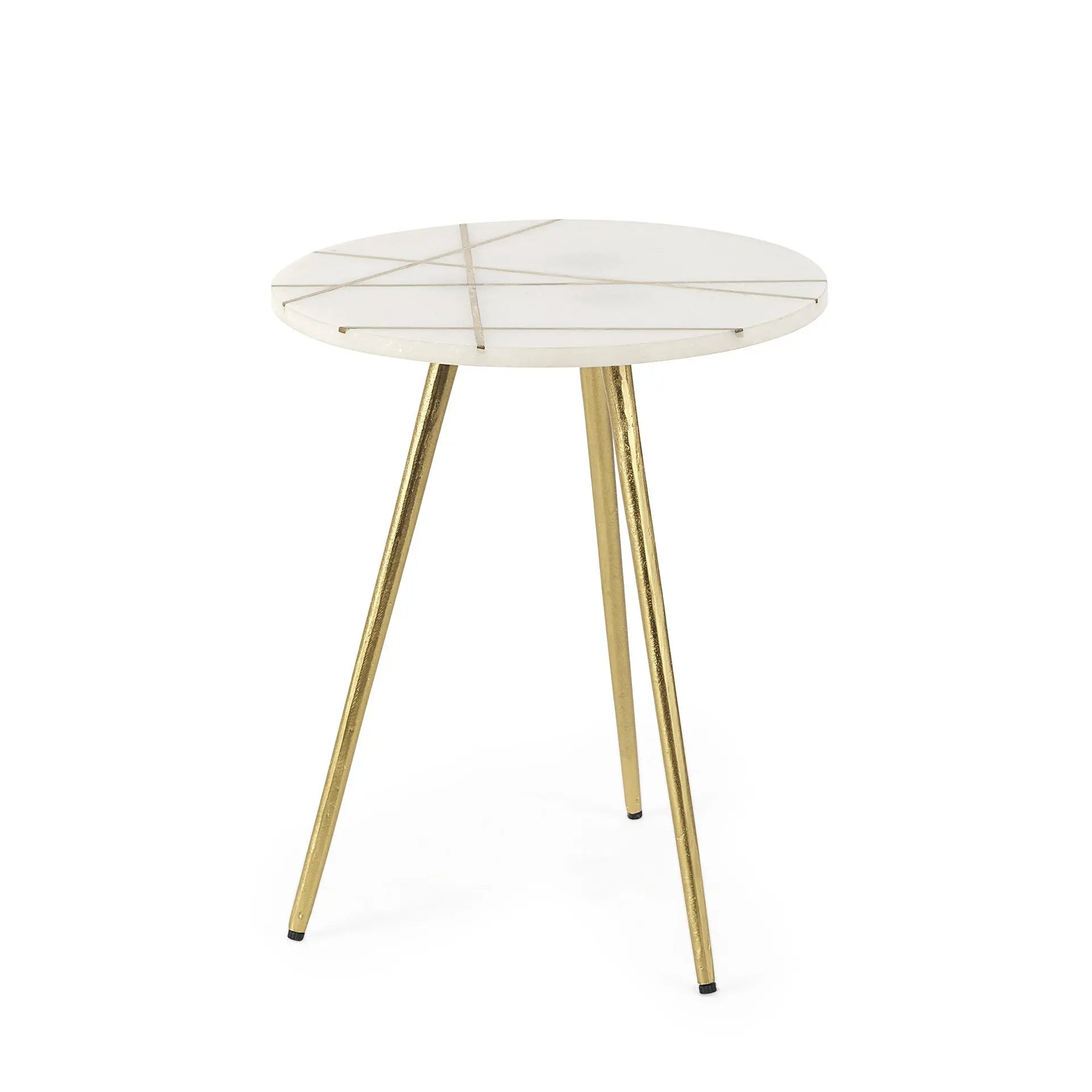 16" White and Gold Stone and Metal Tray Table Homeroots Living Room
