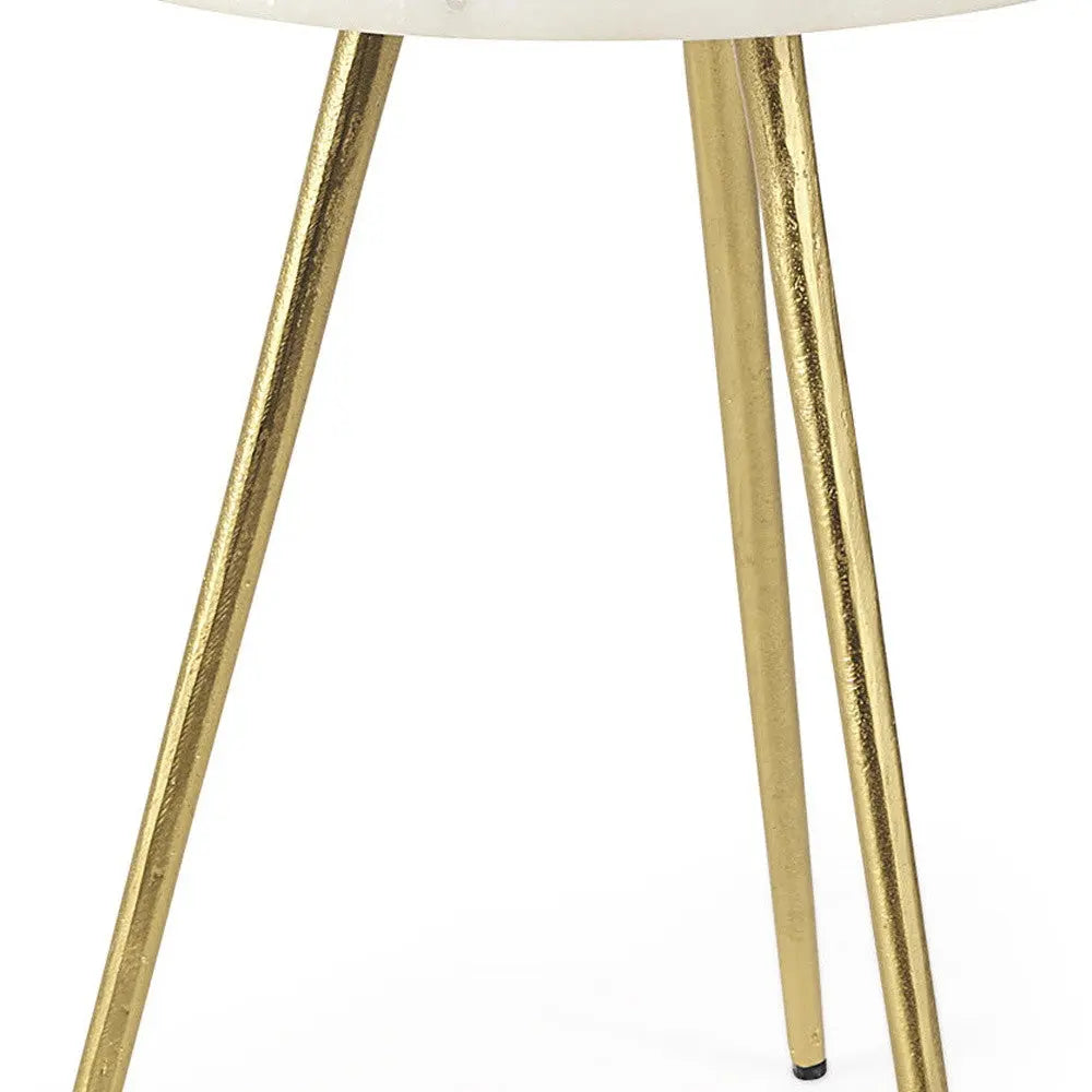 16" White and Gold Stone and Metal Tray Table Homeroots Living Room