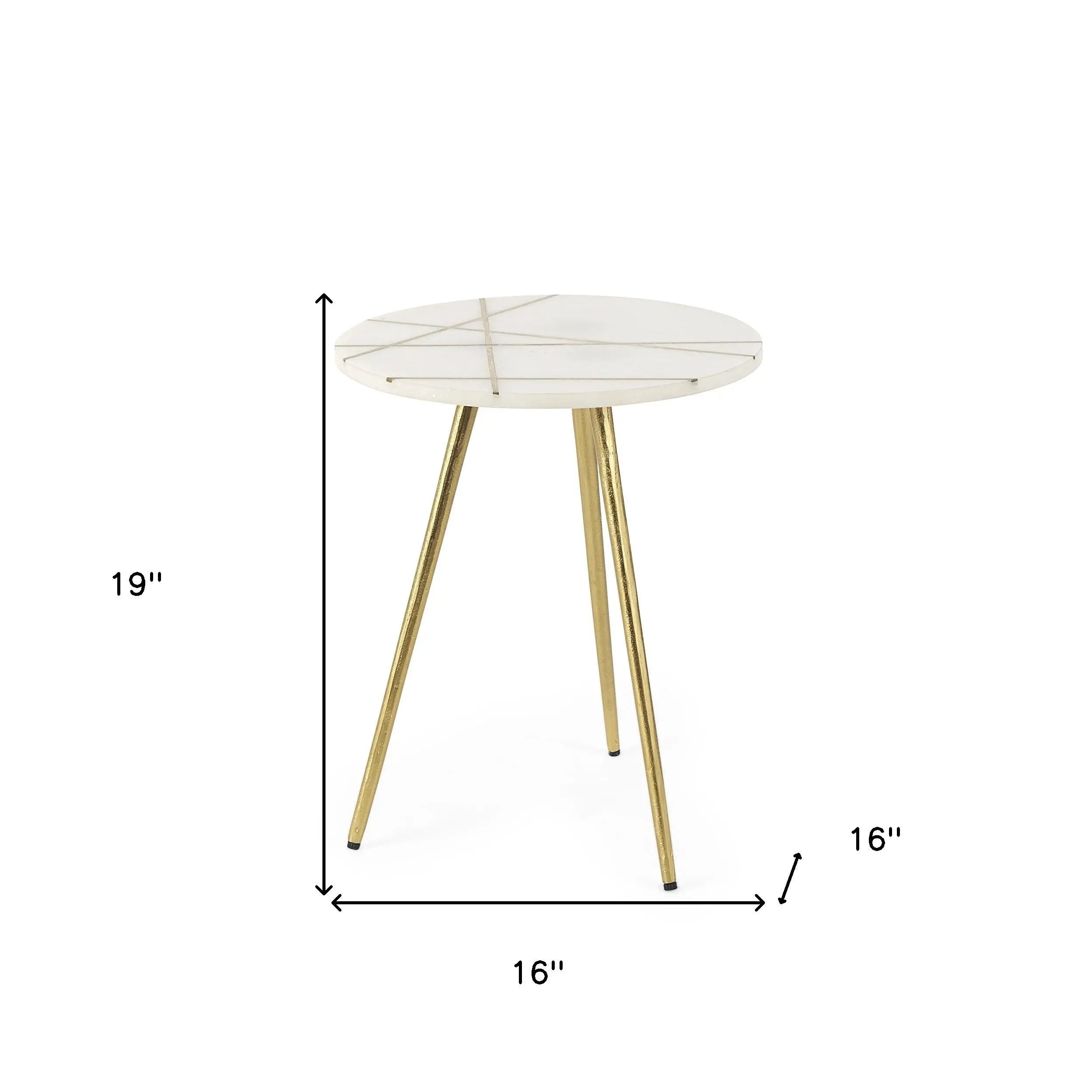 16" White and Gold Stone and Metal Tray Table Homeroots Living Room