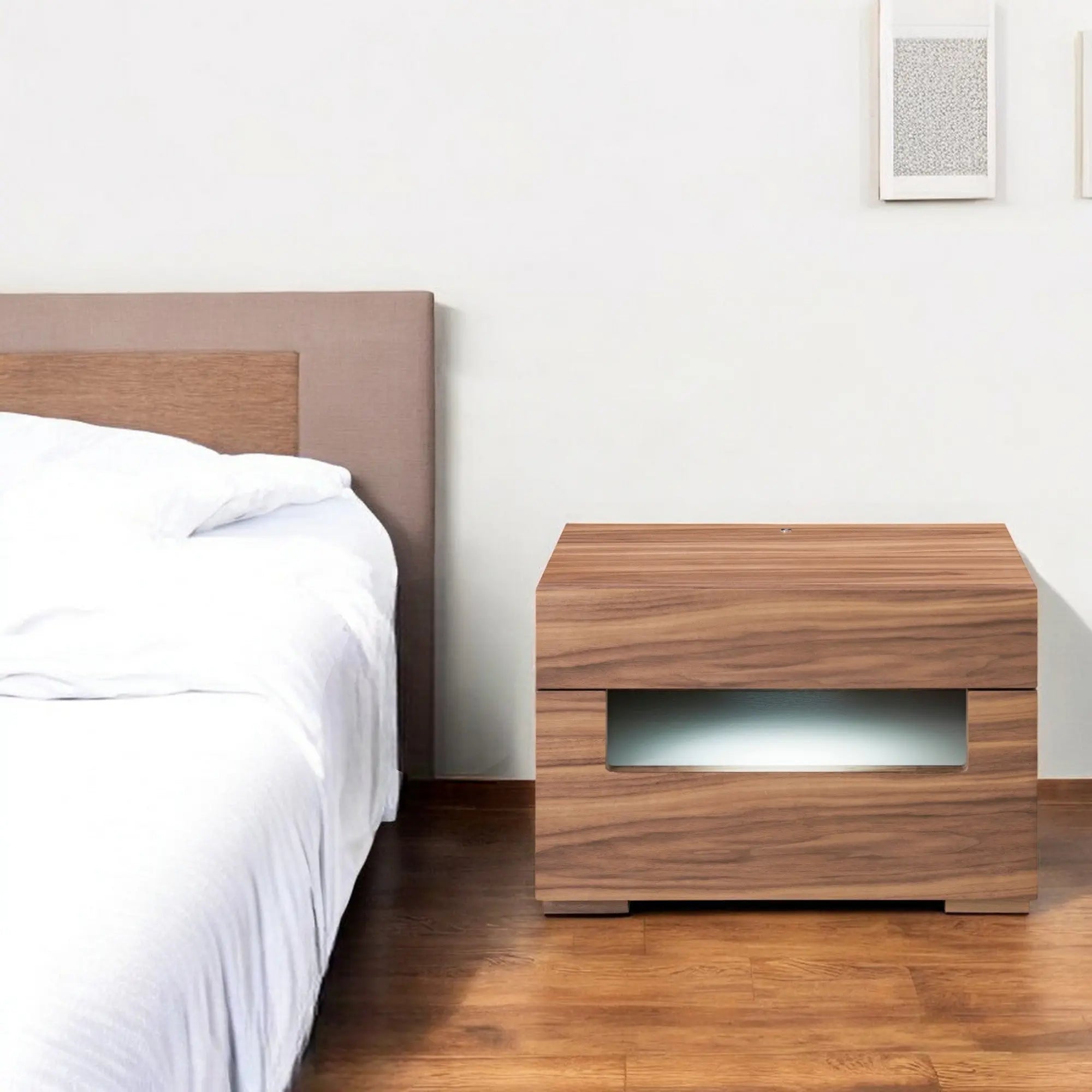 16" Wood Lighted Two Drawer Nightstand Homeroots Bed & Bath