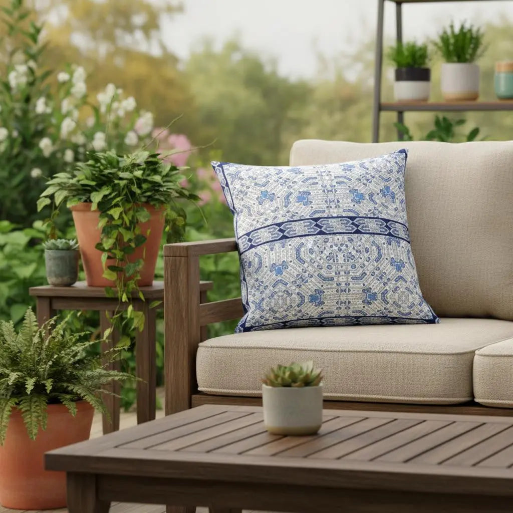 16" X 16" Light Blue And Navy Blue Blown Seam Geometric Indoor Outdoor Throw Pillow Homeroots Outdoor