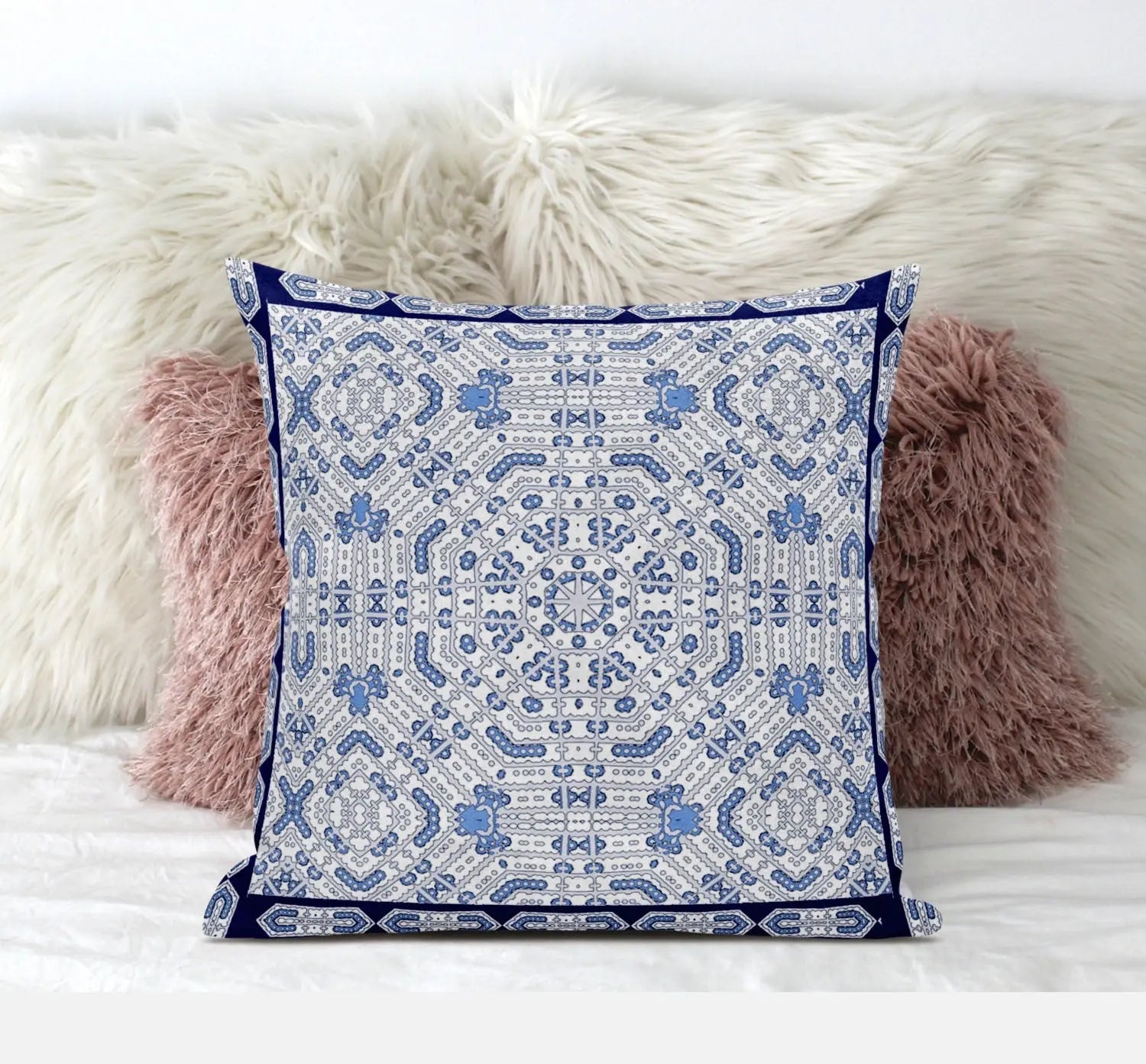 16" X 16" Light Blue And Navy Blue Blown Seam Geometric Indoor Outdoor Throw Pillow Homeroots Outdoor