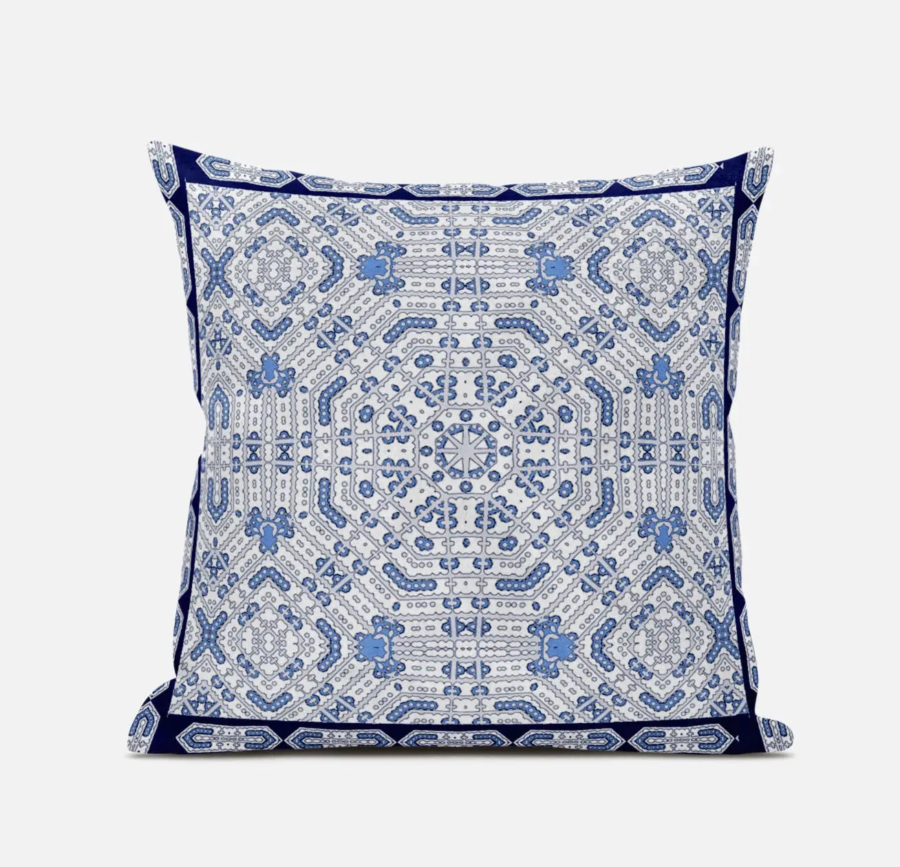 16" X 16" Light Blue And Navy Blue Blown Seam Geometric Indoor Outdoor Throw Pillow Homeroots Outdoor