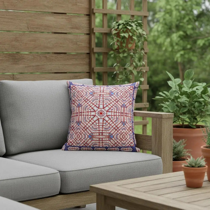 16" X 16" Red And Blue Blown Seam Geometric Indoor Outdoor Throw Pillow Homeroots Outdoor