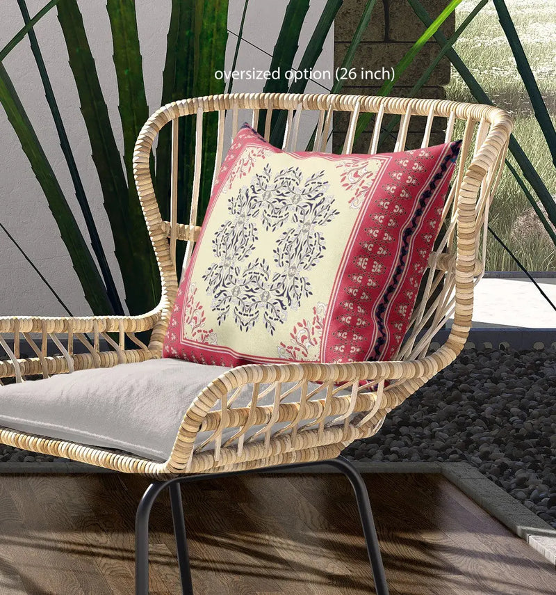 16" X 16" Red And Gray Blown Seam Geometric Indoor Outdoor Throw Pillow Homeroots Outdoor