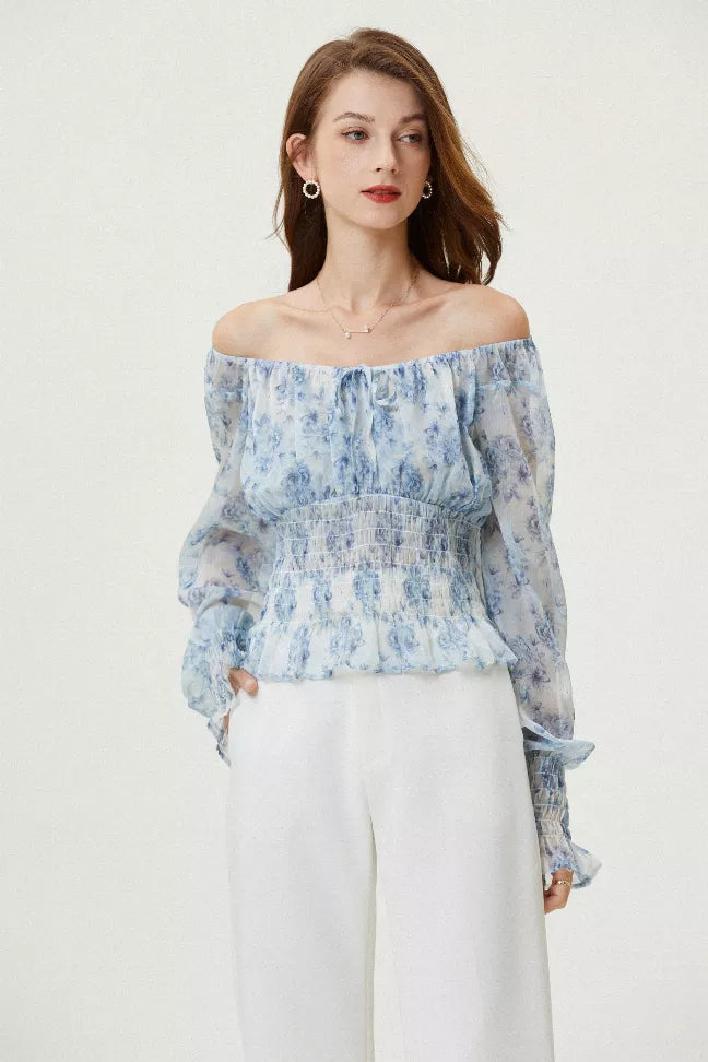 Sylphide | Ruffle Cyan Top Fangyan