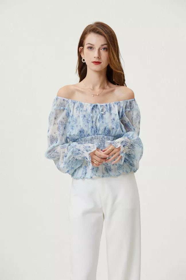 Sylphide | Ruffle Cyan Top Fangyan