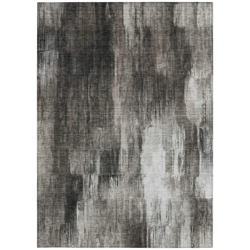 9' X 12' Gray and Black Abstract Washable Non Skid Indoor Outdoor Area Rug - GreatEagleInc