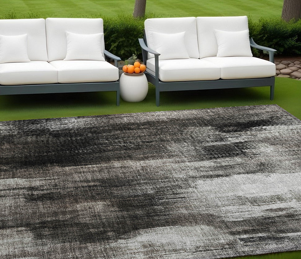 9' X 12' Gray and Black Abstract Washable Non Skid Indoor Outdoor Area Rug - GreatEagleInc