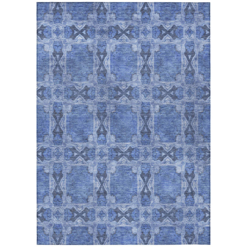 3' X 5' Denim Blue and Gray Floral Medallion Washable Non Skid Indoor Outdoor Area Rug - GreatEagleInc