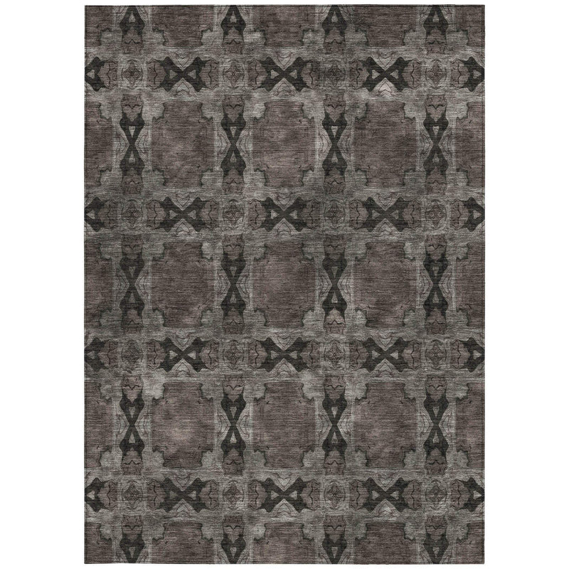 9' X 12' Gray and Black Floral Medallion Washable Non Skid Indoor Outdoor Area Rug - GreatEagleInc