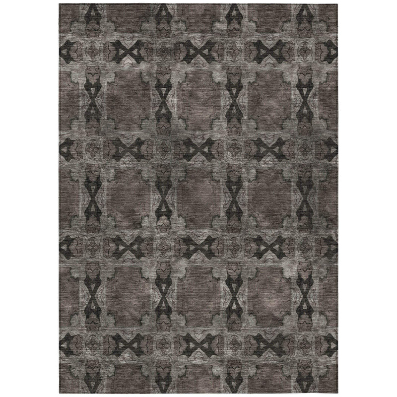 9' X 12' Gray and Black Floral Medallion Washable Non Skid Indoor Outdoor Area Rug - GreatEagleInc