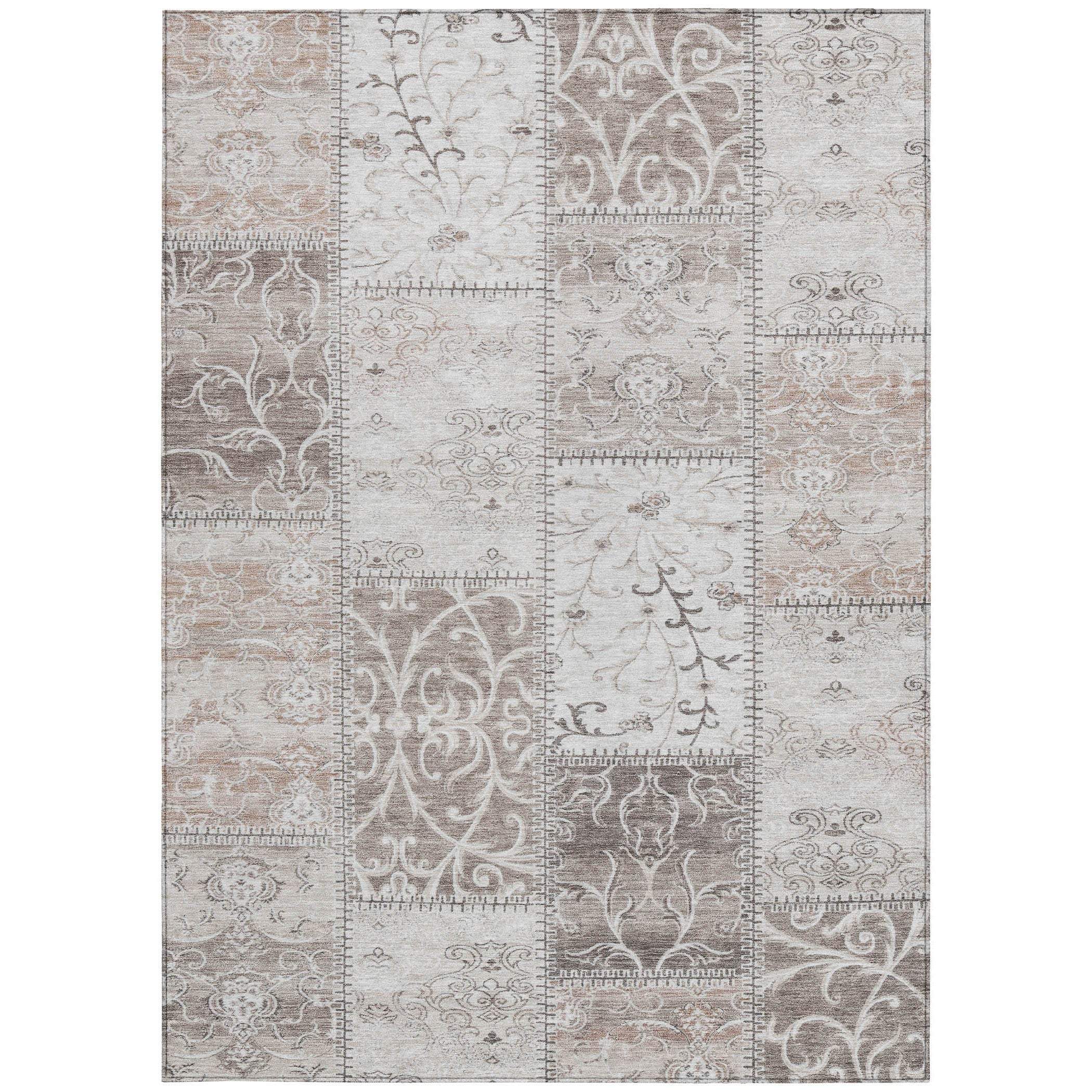 10' X 14' Taupe and Ivory Patchwork Washable Non Skid Indoor Outdoor Area Rug - GreatEagleInc