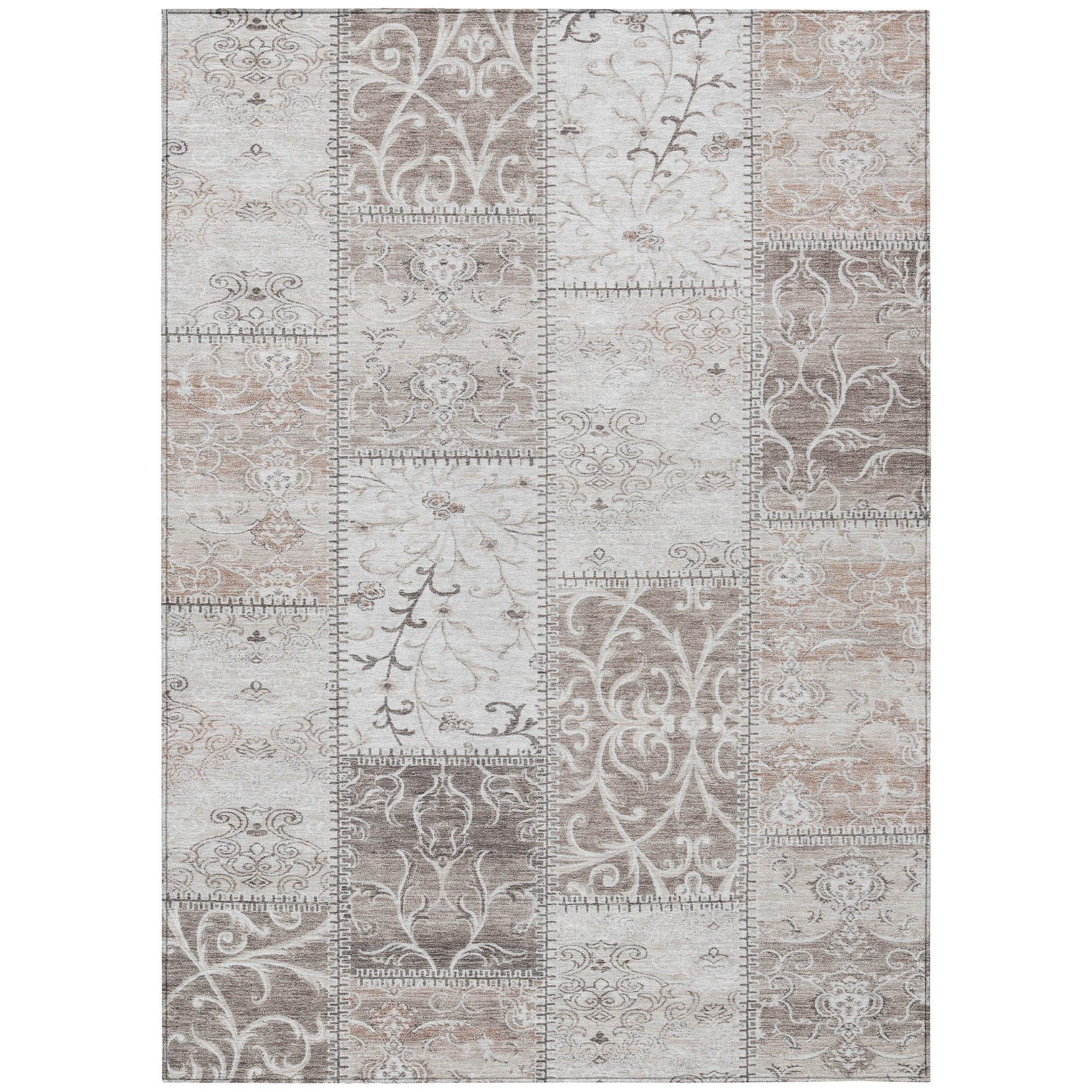 10' X 14' Taupe and Ivory Patchwork Washable Non Skid Indoor Outdoor Area Rug - GreatEagleInc