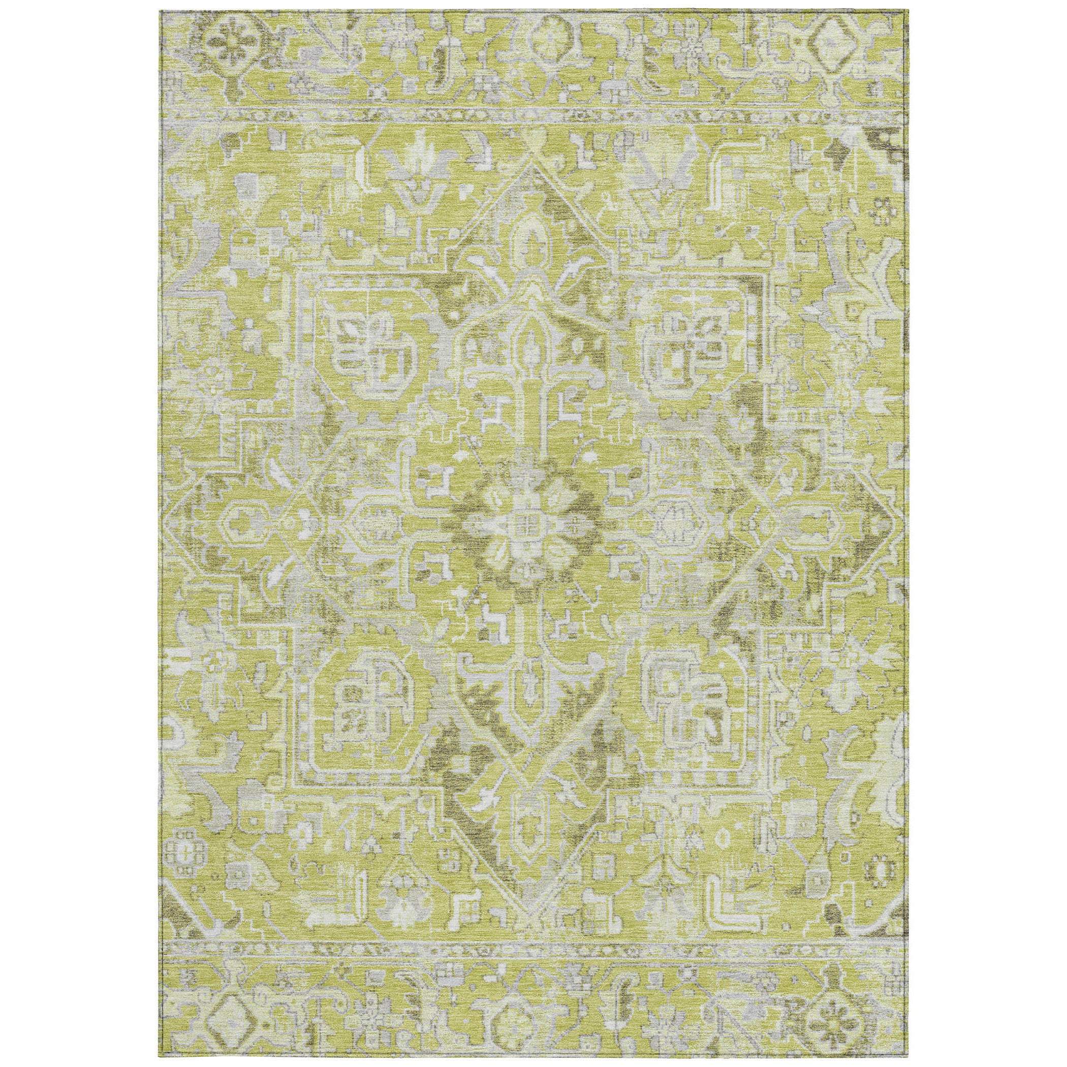 10' X 14' Artichoke Green Oriental Washable Non Skid Indoor Outdoor Area Rug - GreatEagleInc